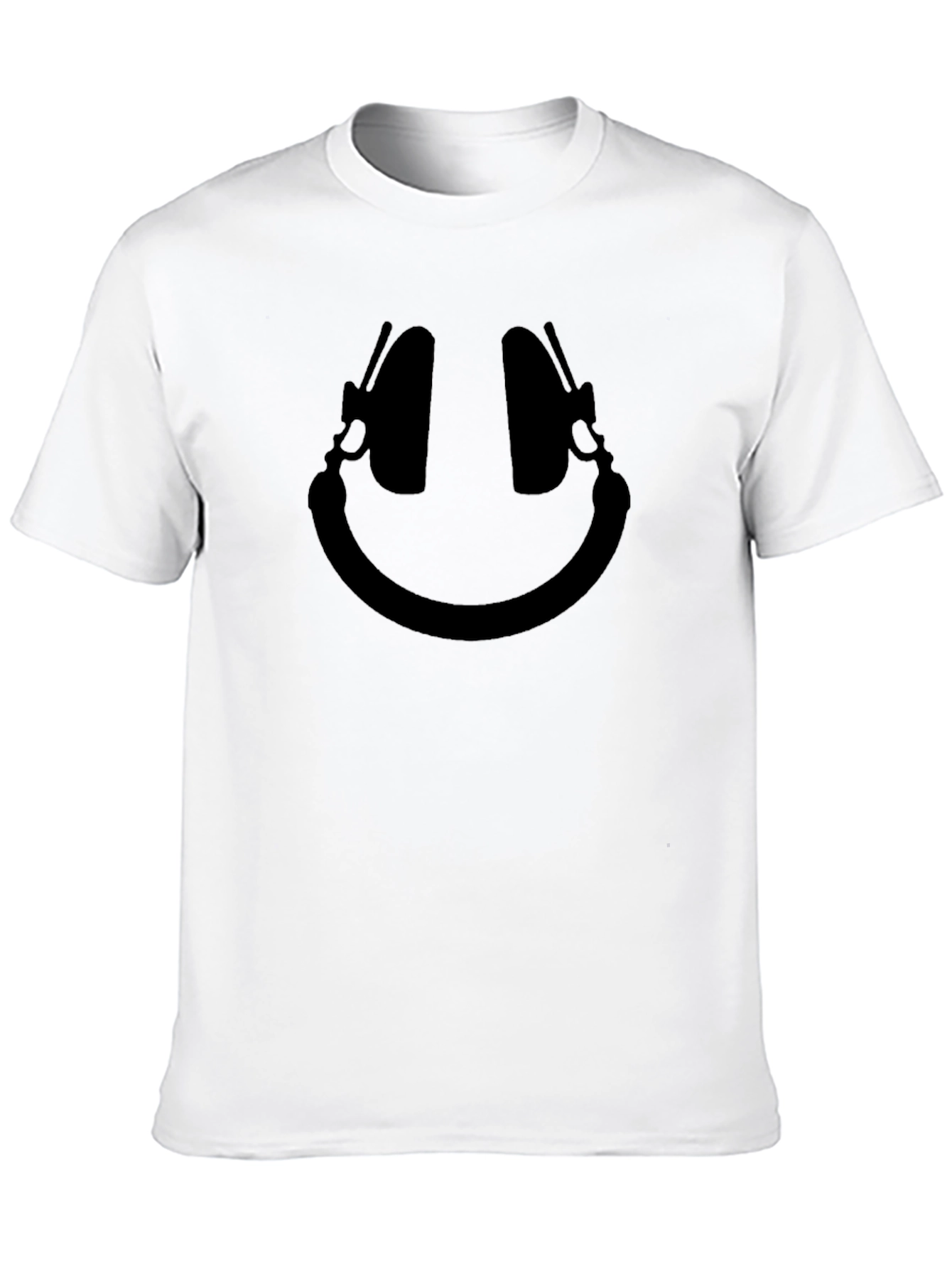 Headphone Smiley Face Black T-Shirt