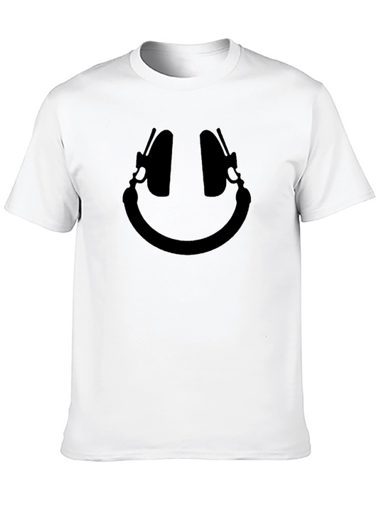 Headphone Smiley Face Black T-Shirt