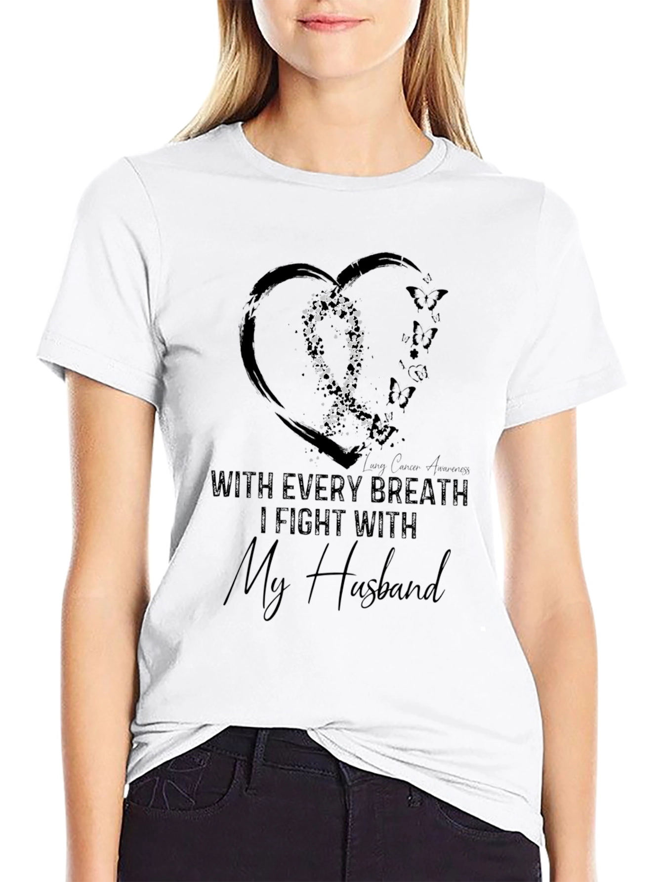 I Fight With My Husband Lung Cancer Awareness Tee
