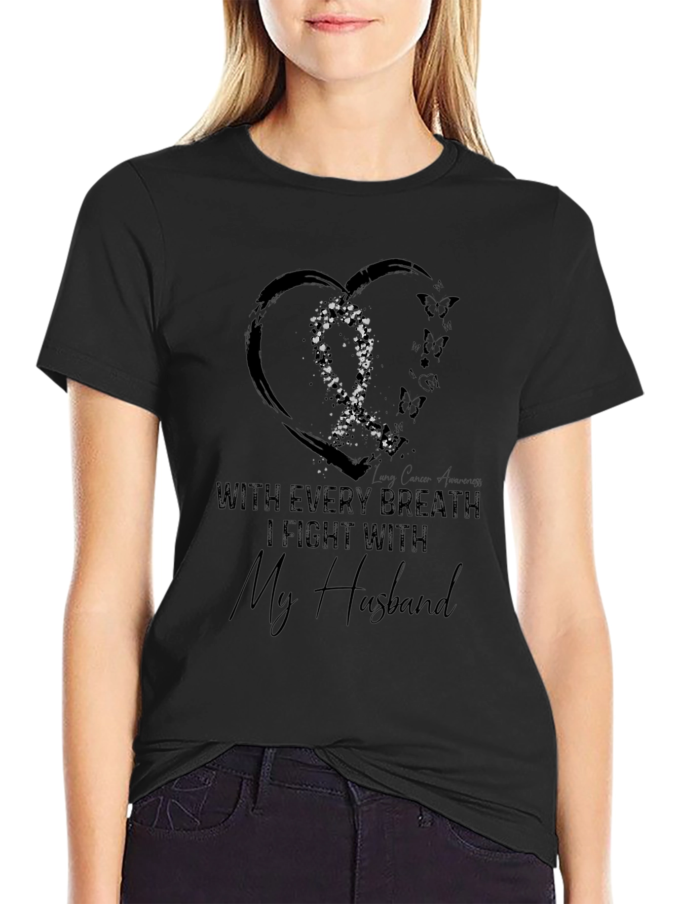 I Fight With My Husband Lung Cancer Awareness Tee