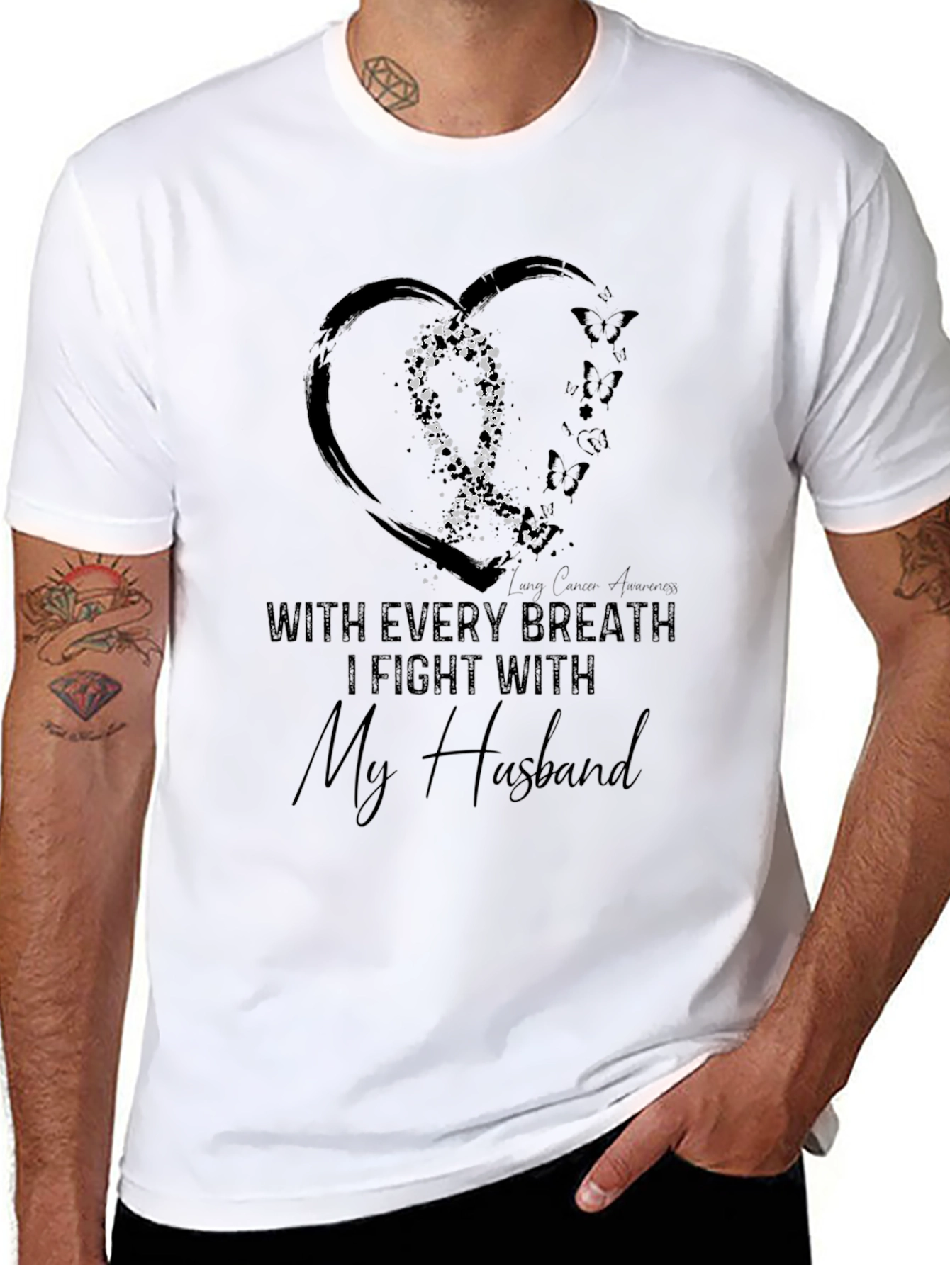 I Fight With My Husband Lung Cancer Awareness Tee