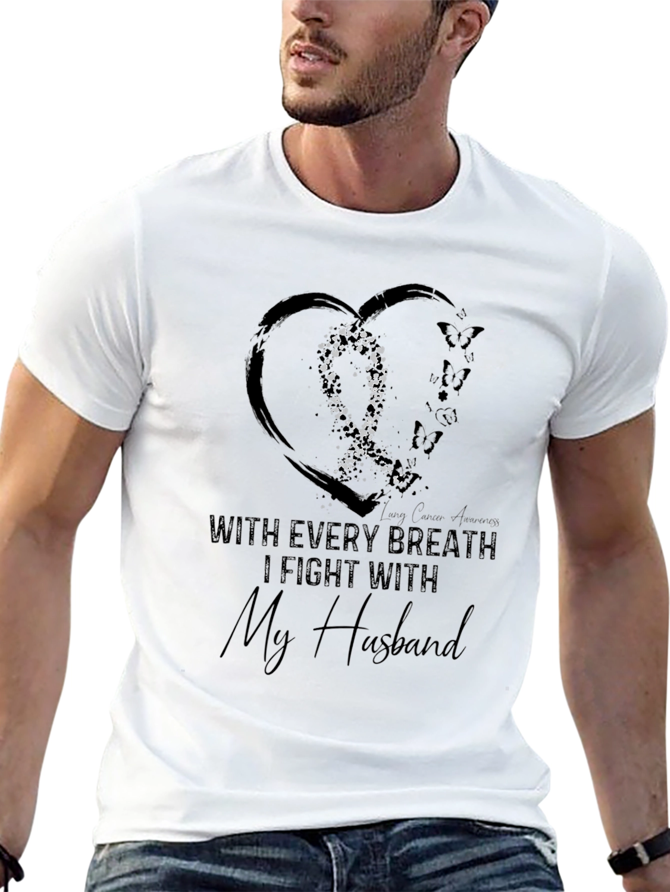 I Fight With My Husband Lung Cancer Awareness Tee