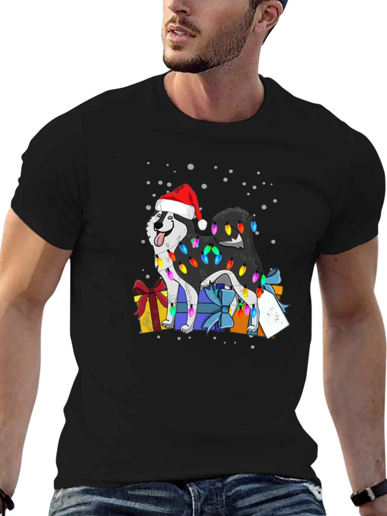 Husky Christmas Lights T-Shirt