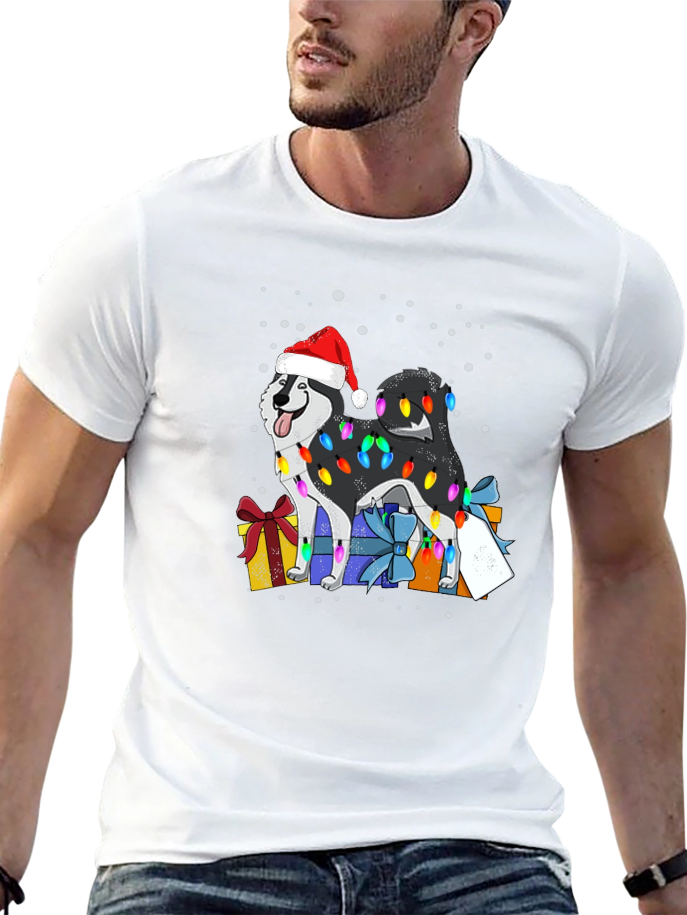 Husky Christmas Lights T-Shirt