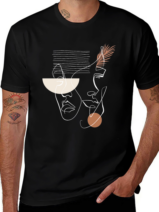 Abstract Face Line Art Black T-Shirt