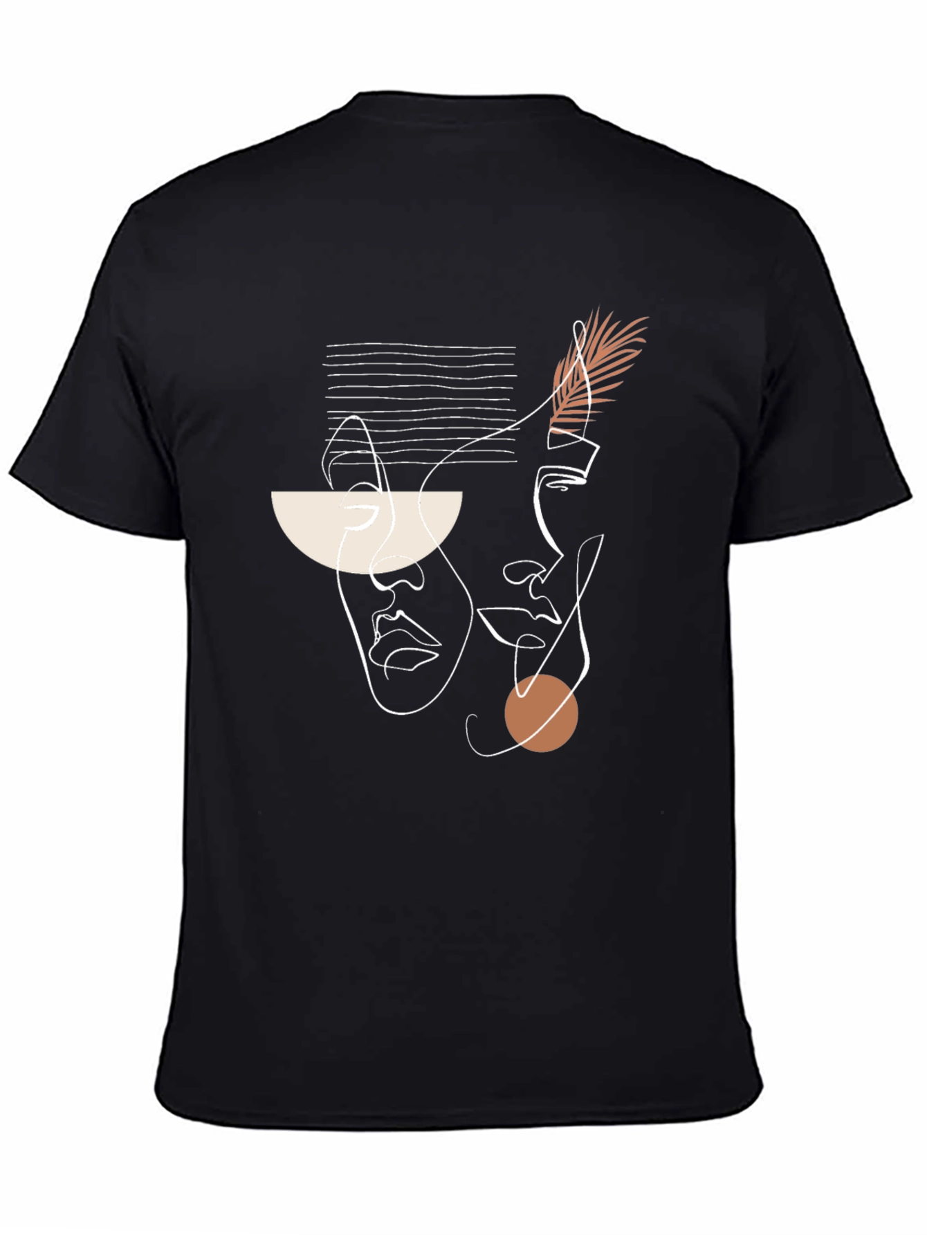 Abstract Face Line Art Black T-Shirt