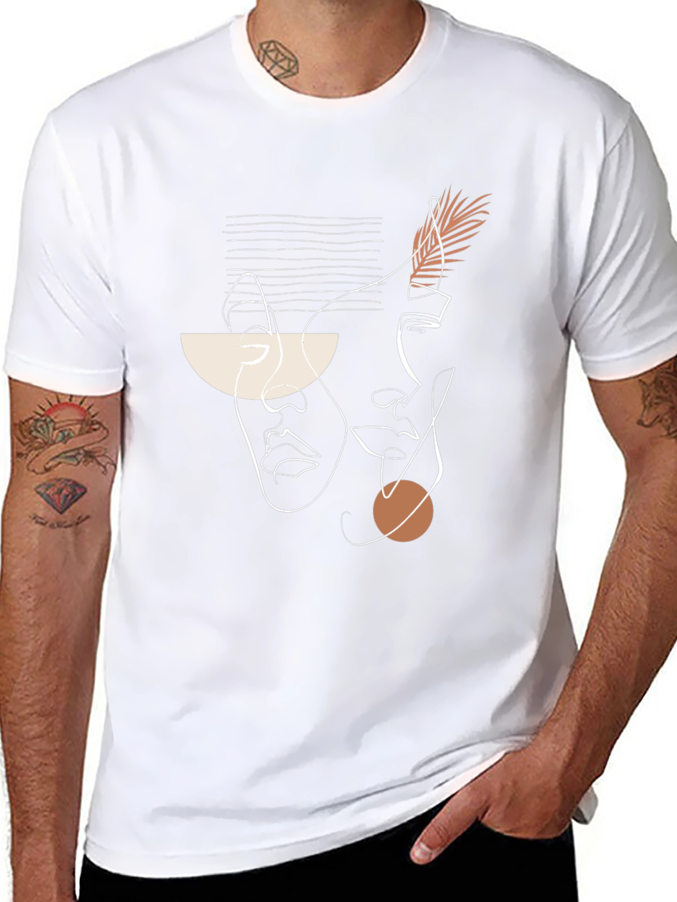 Abstract Face Line Art Black T-Shirt