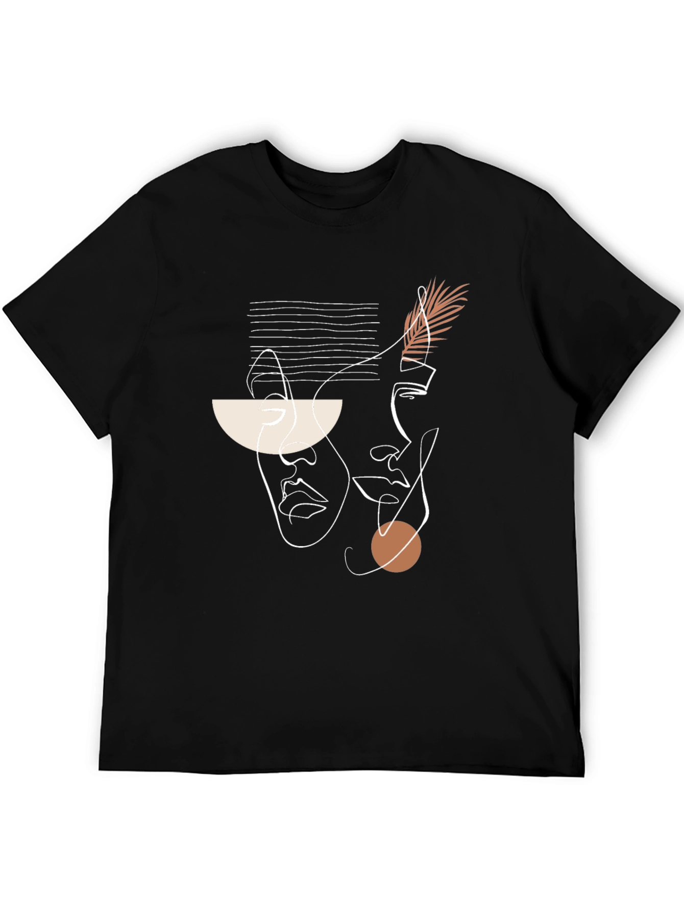 Abstract Face Line Art Black T-Shirt