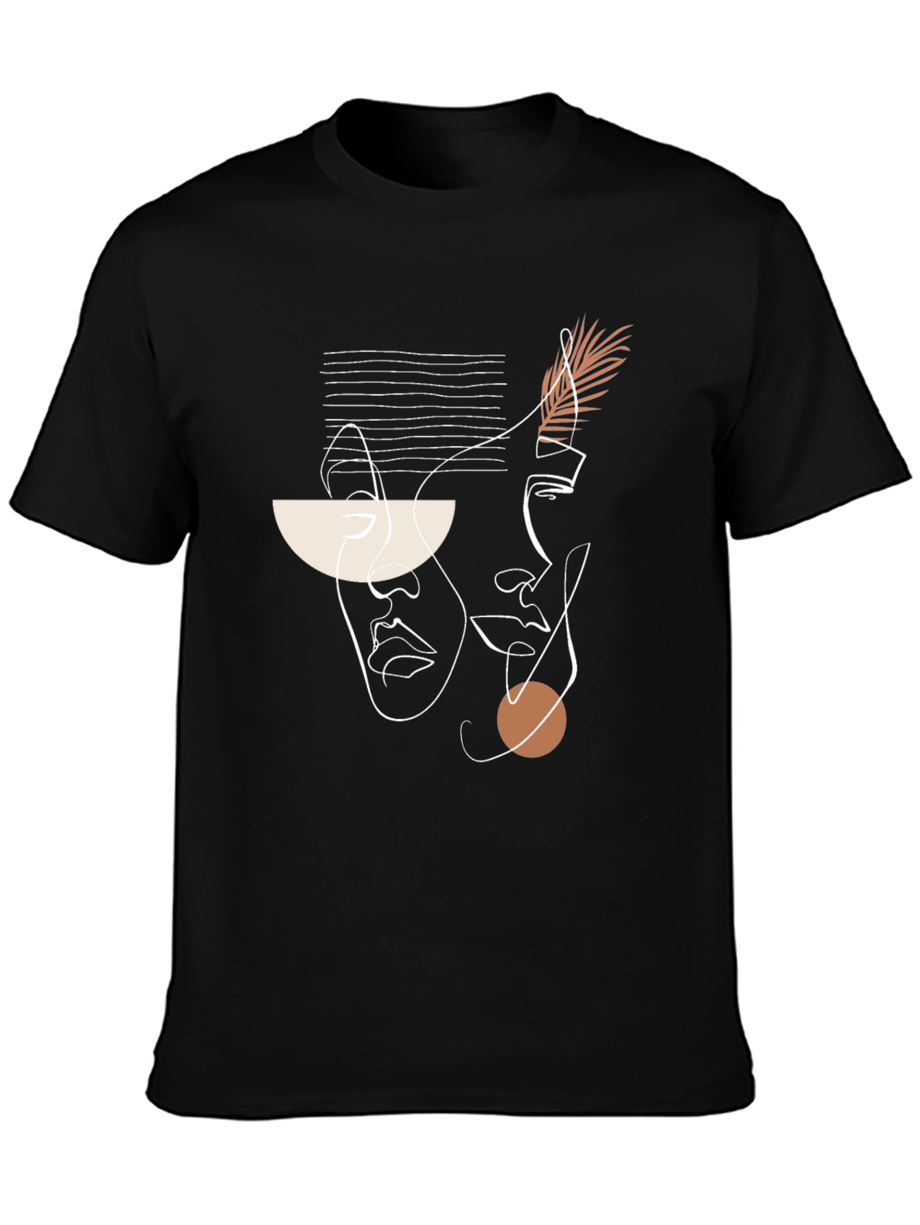 Abstract Face Line Art Black T-Shirt