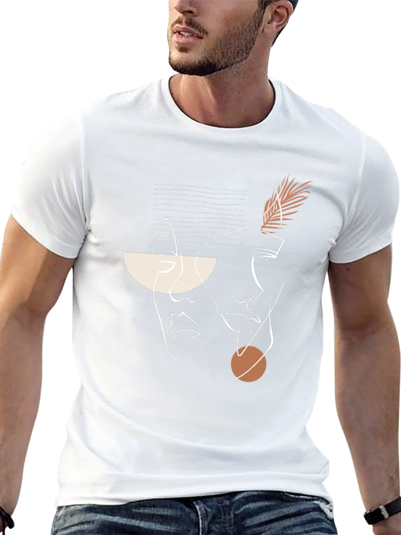 Abstract Face Line Art Black T-Shirt