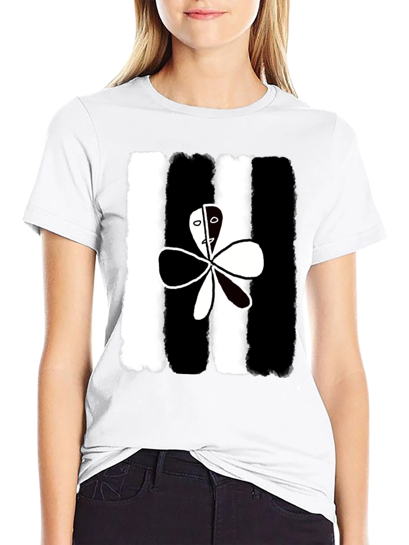 Abstract Yin Yang Flower Graphic Tee