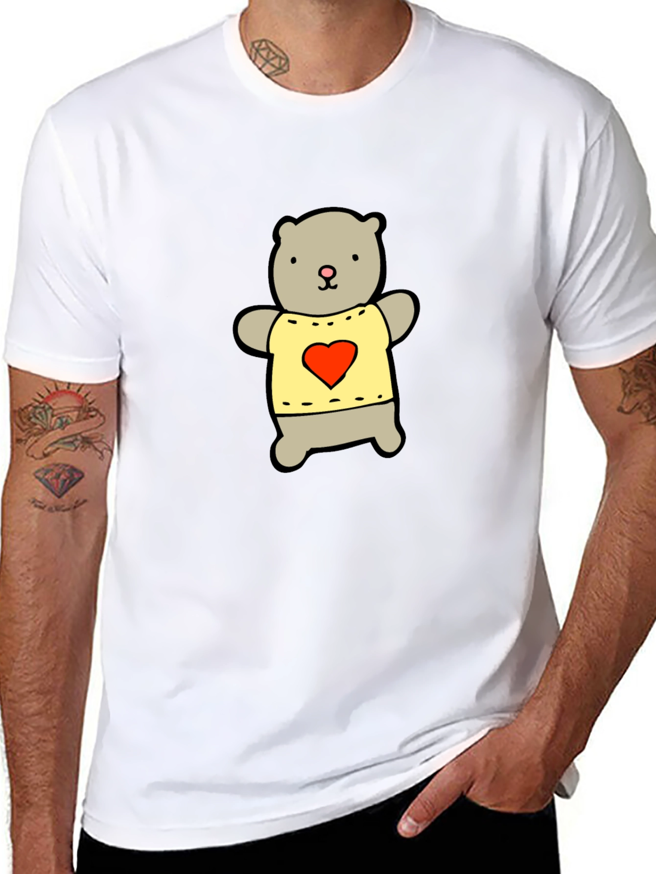 Heart Bear Graphic Tee - Black