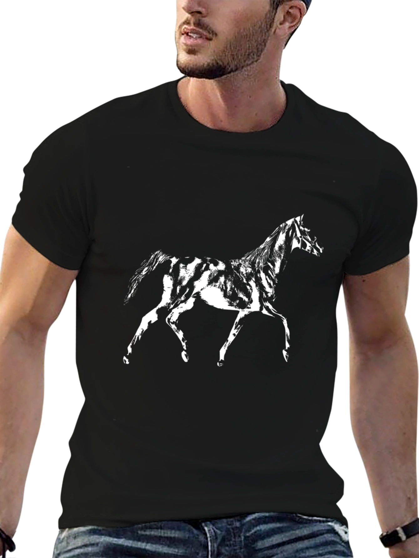 Horse Graphic Print Black T-Shirt