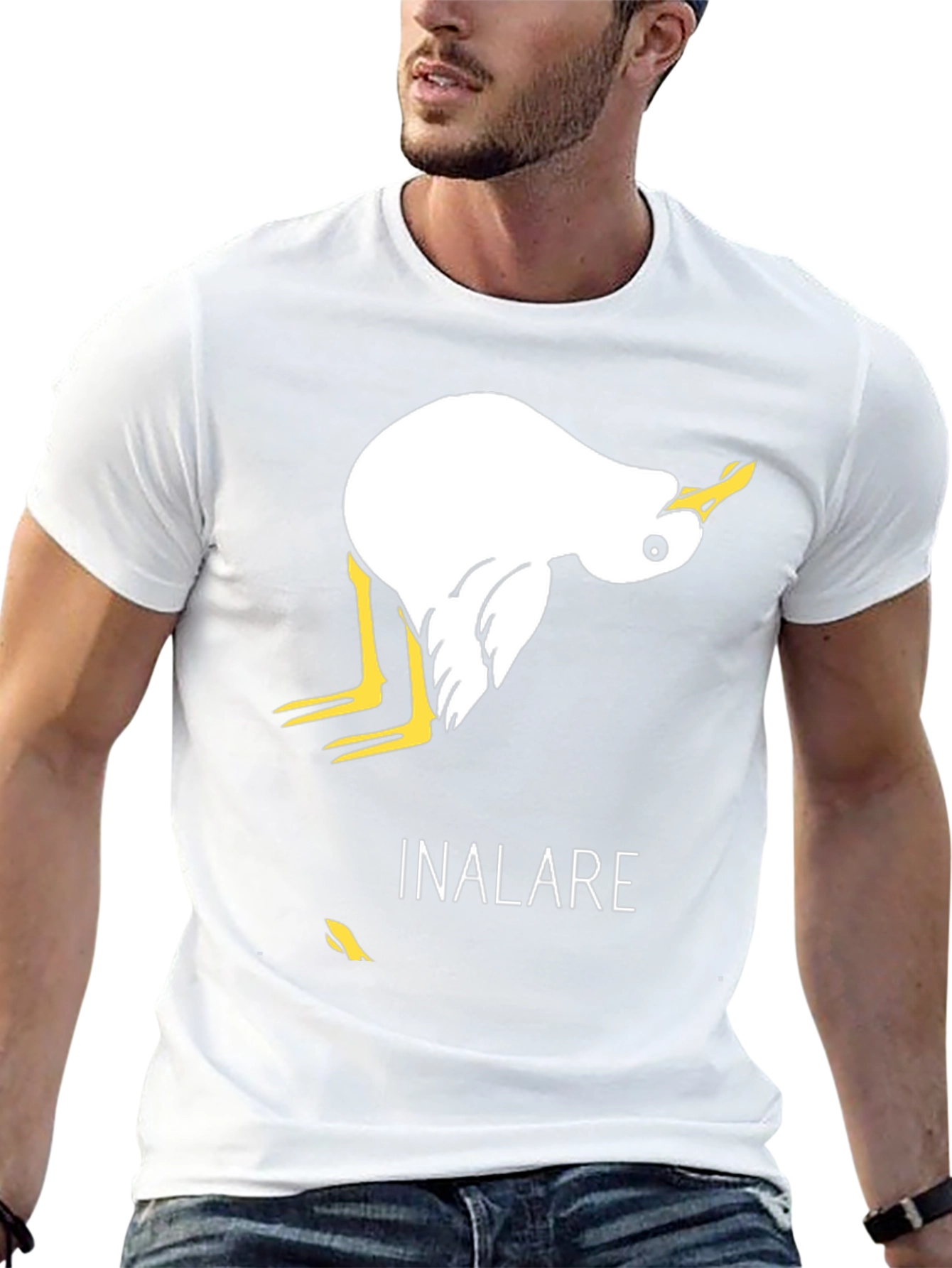 Humorous Inalare Upside Down Bird Graphic T-Shirt