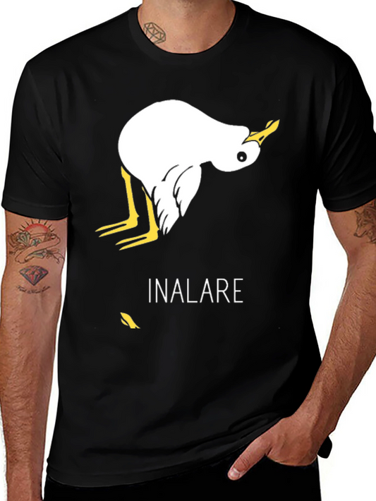 Humorous Inalare Upside Down Bird Graphic T-Shirt