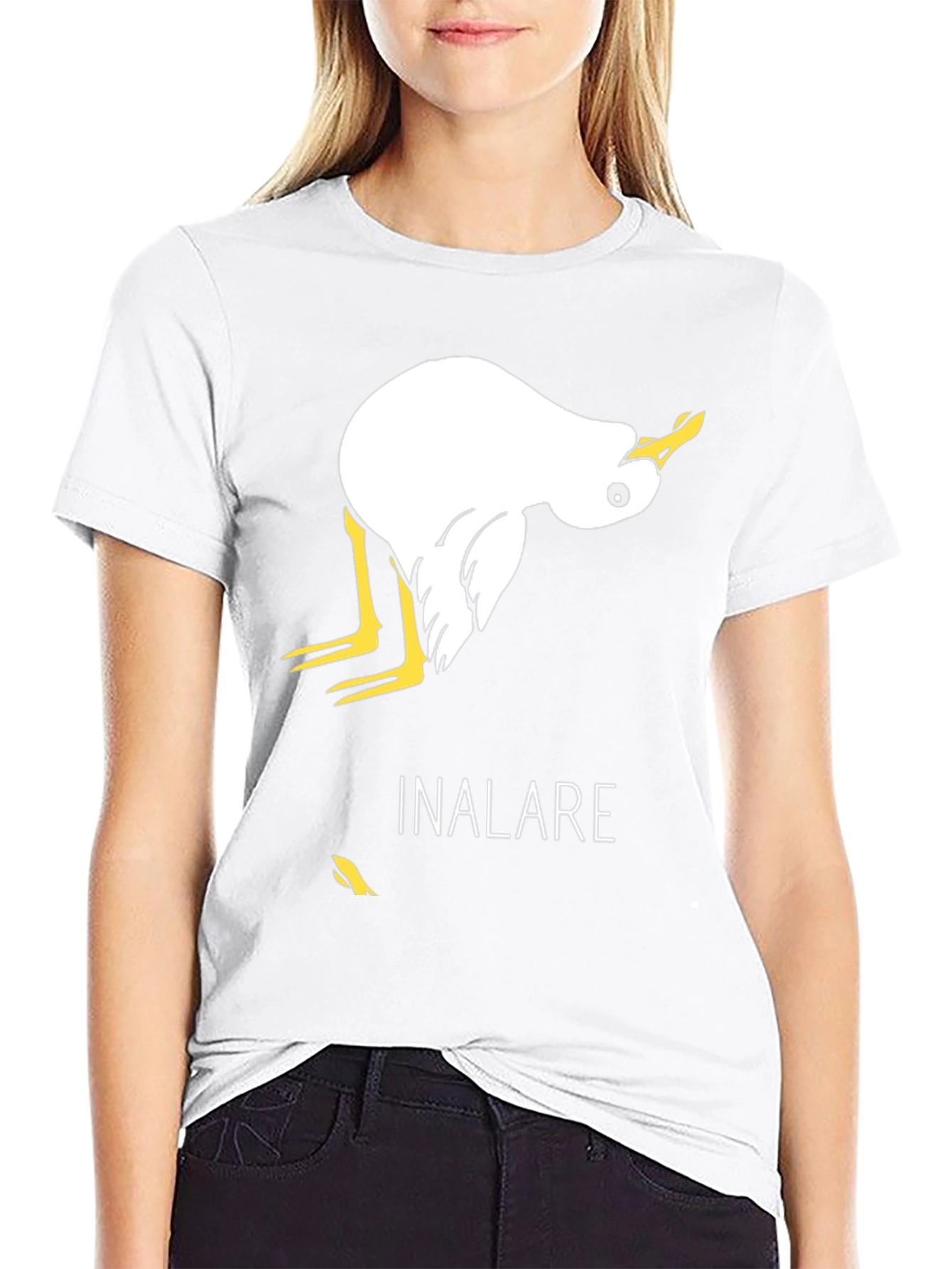 Humorous Inalare Upside Down Bird Graphic T-Shirt