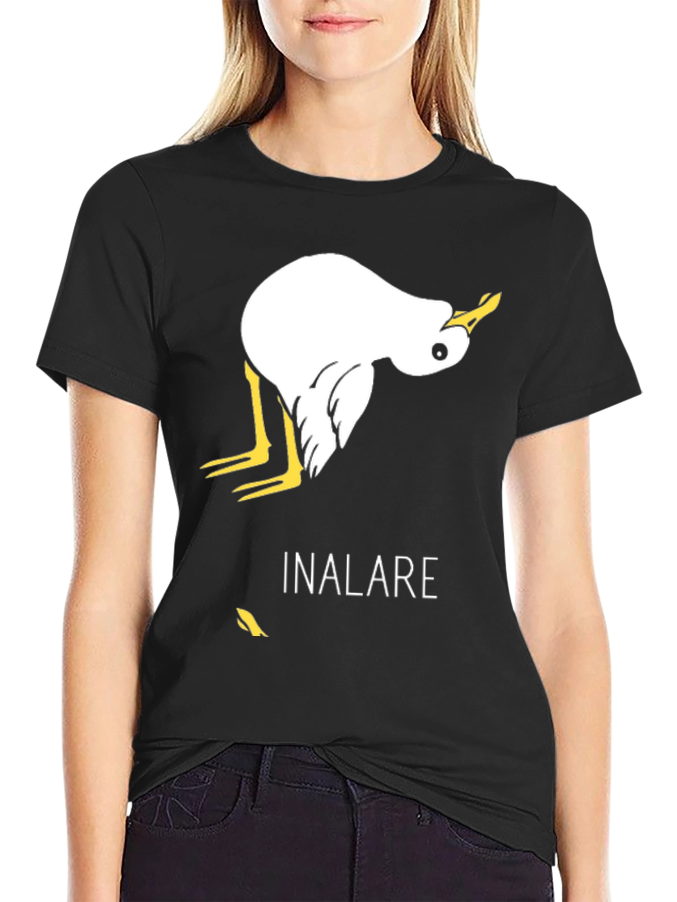 Humorous Inalare Upside Down Bird Graphic T-Shirt