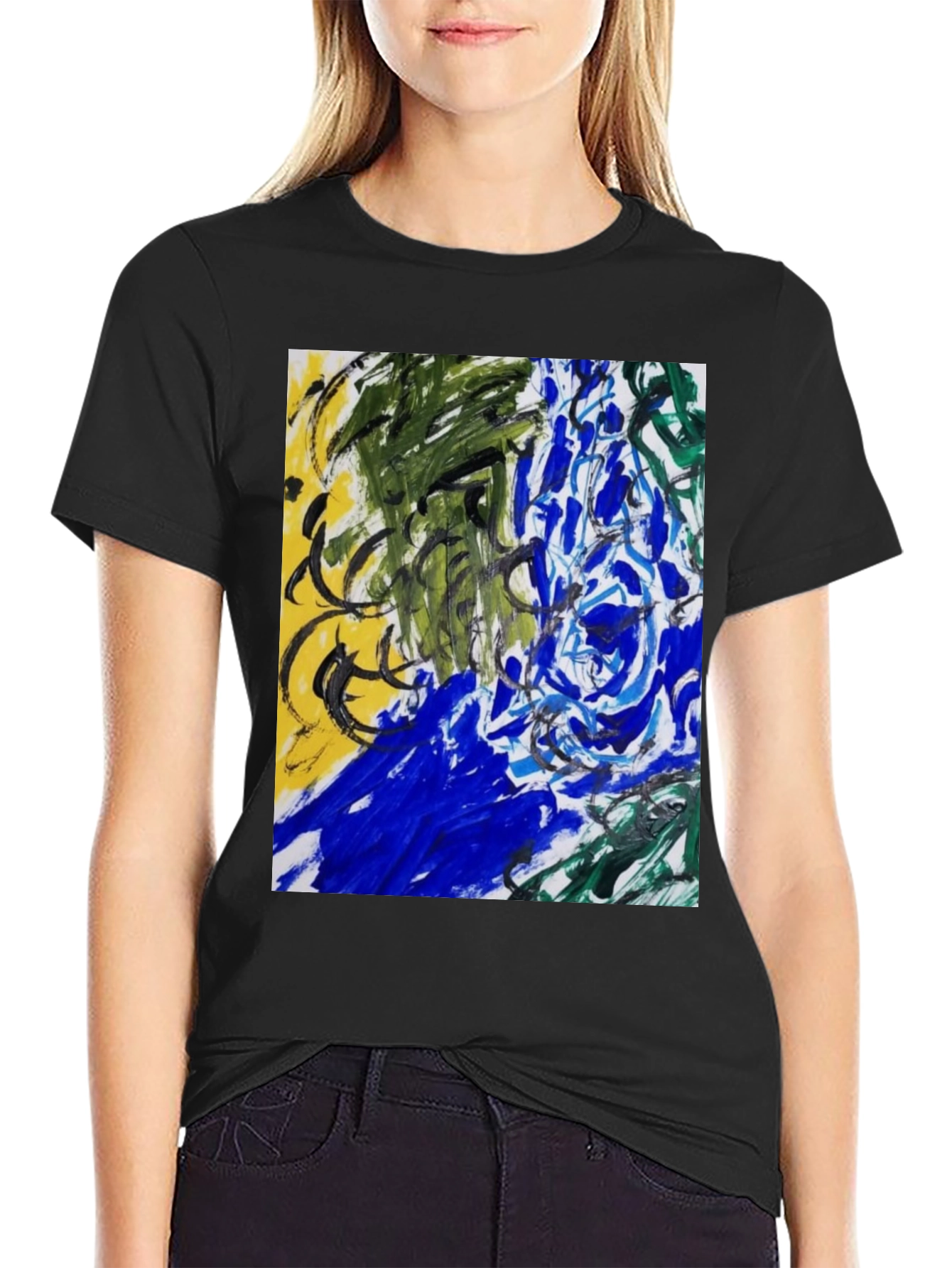 Abstract Art Graphic Tee - Modern Art Black T-Shirt