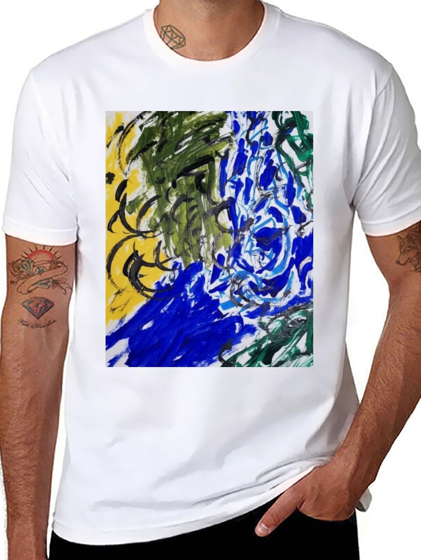 Abstract Art Graphic Tee - Modern Art Black T-Shirt