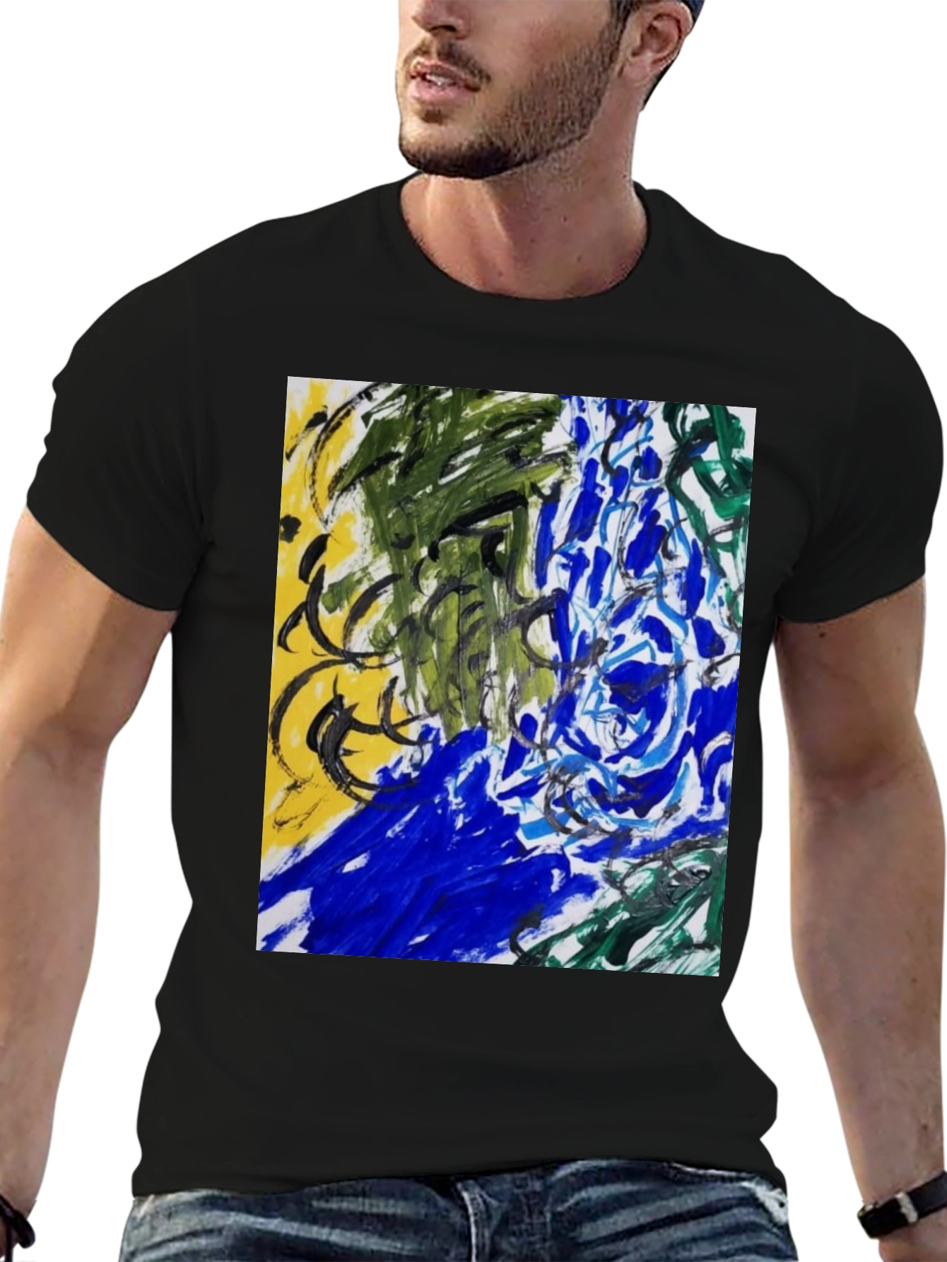 Abstract Art Graphic Tee - Modern Art Black T-Shirt