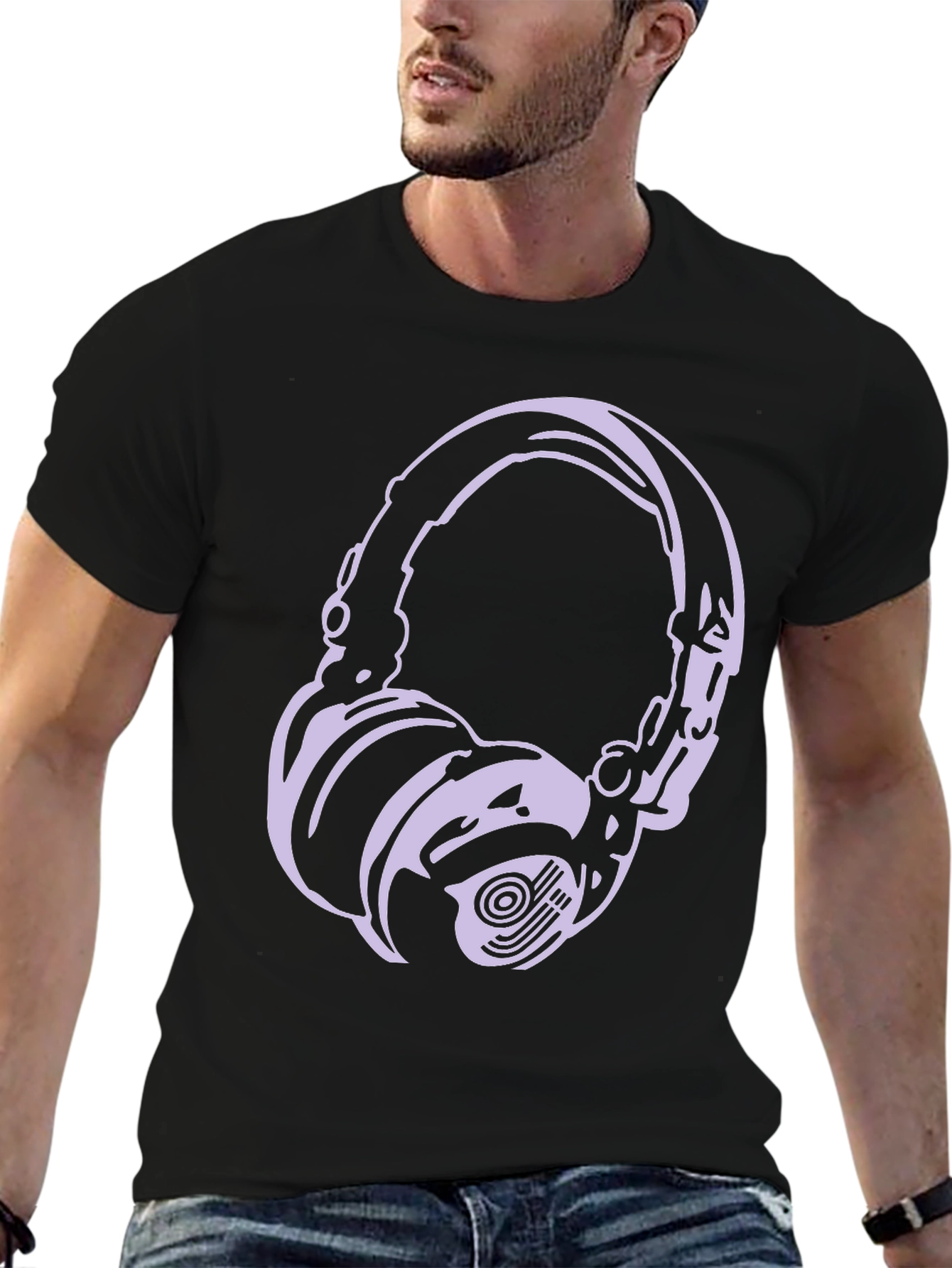 Headphone Graphic Tee - Black Casual T-Shirt