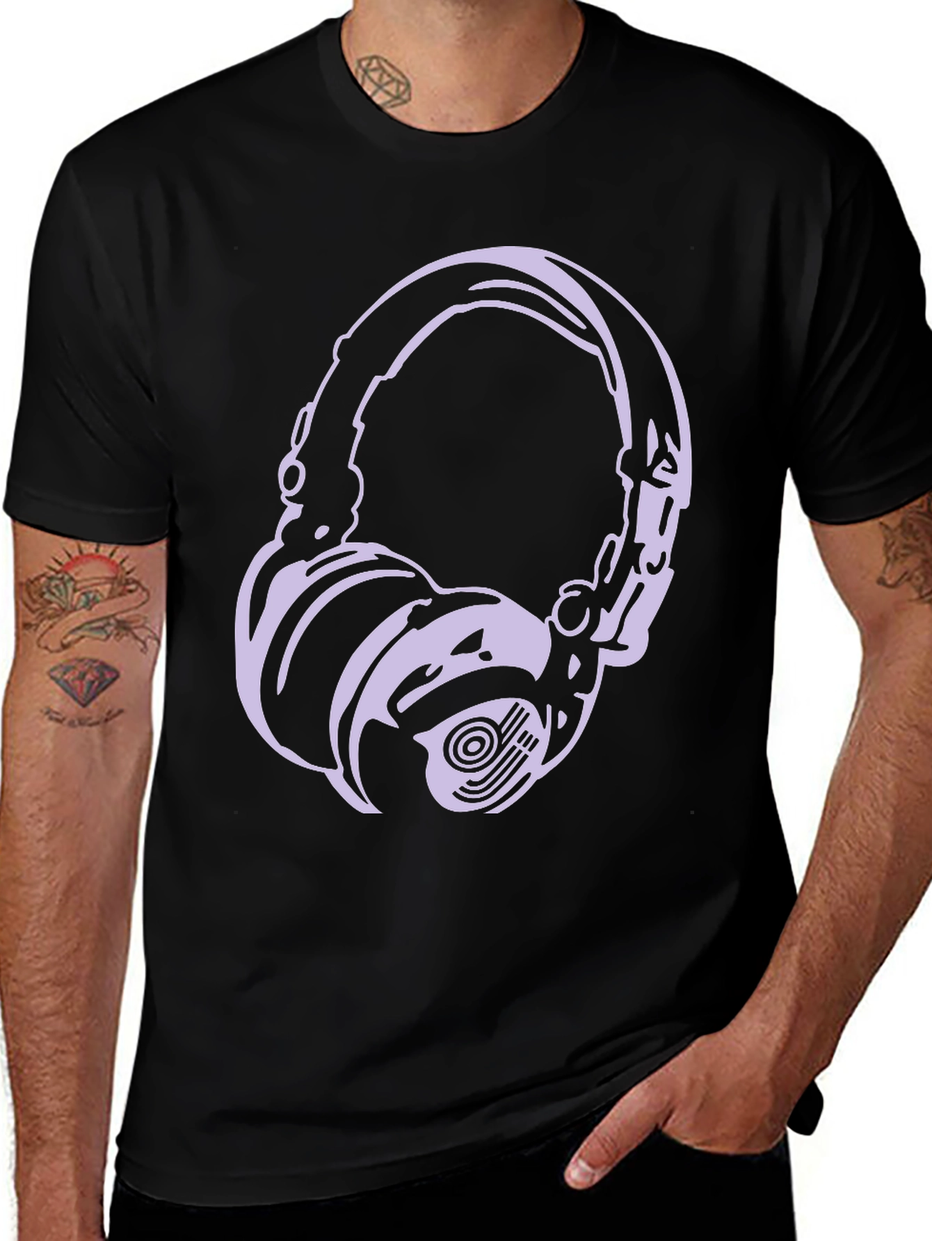 Headphone Graphic Tee - Black Casual T-Shirt
