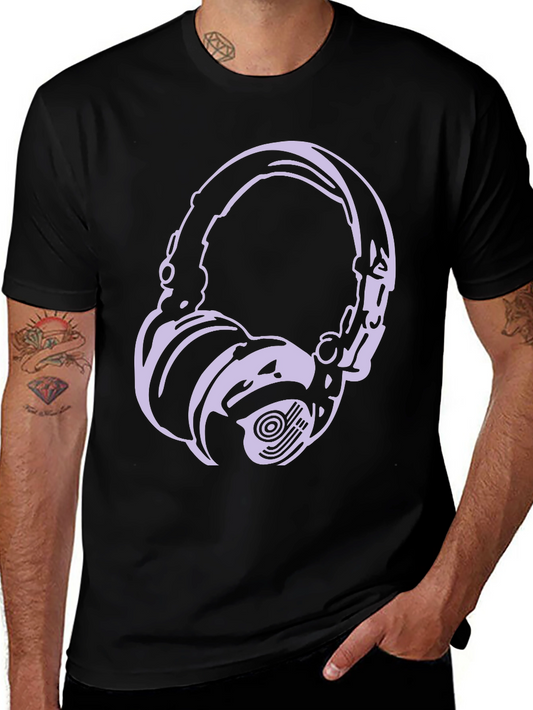 Headphone Graphic Tee - Black Casual T-Shirt