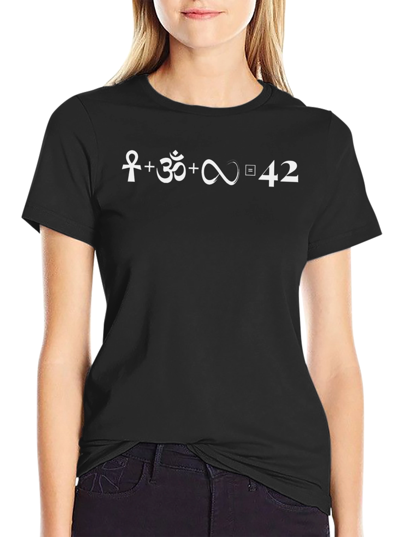 Ankh + Om + Infinity = 42 Black T-Shirt