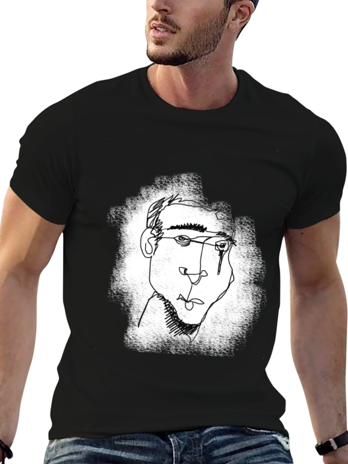 Abstract Line Art Graphic Tee - Black