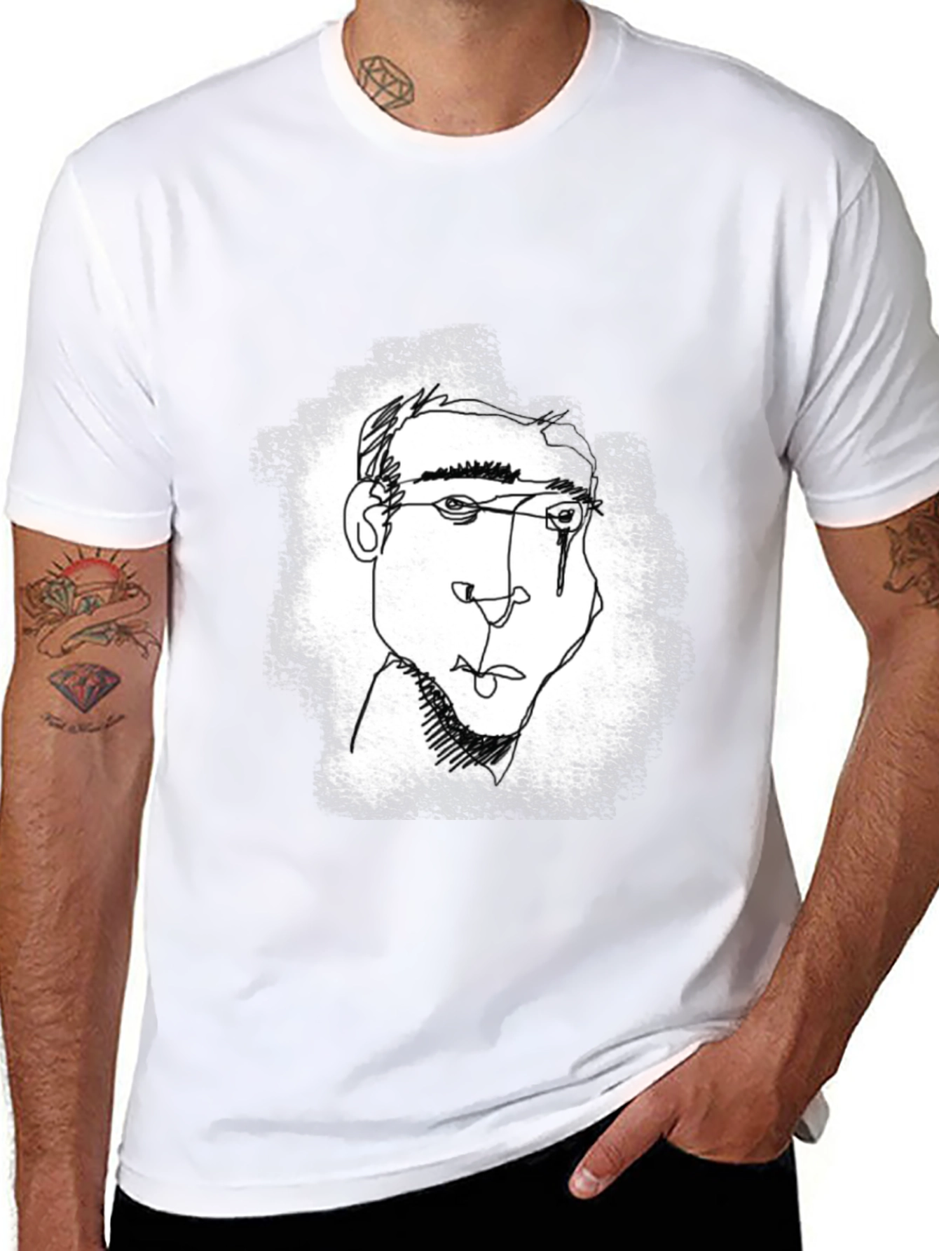 Abstract Line Art Graphic Tee - Black