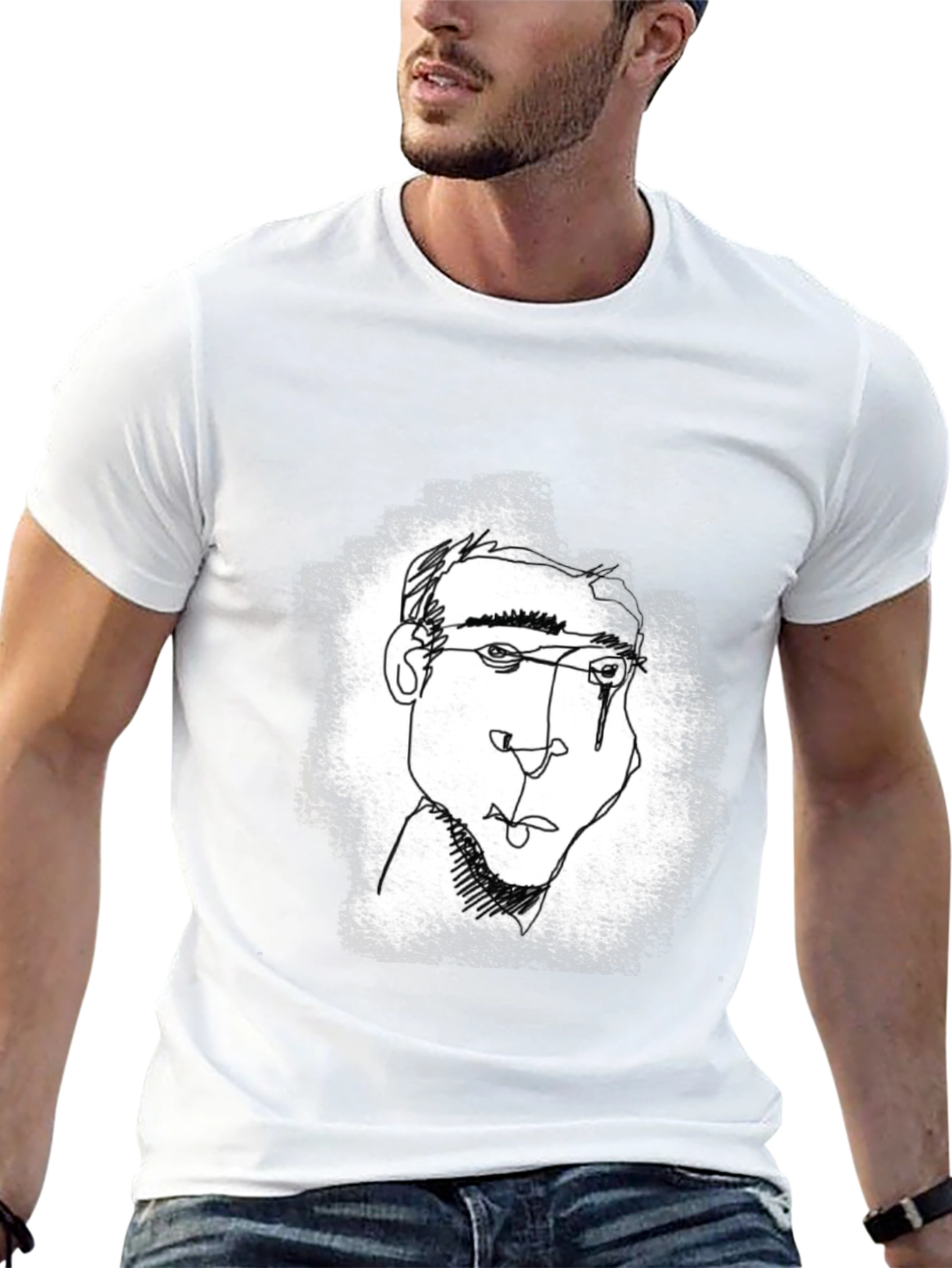 Abstract Line Art Graphic Tee - Black
