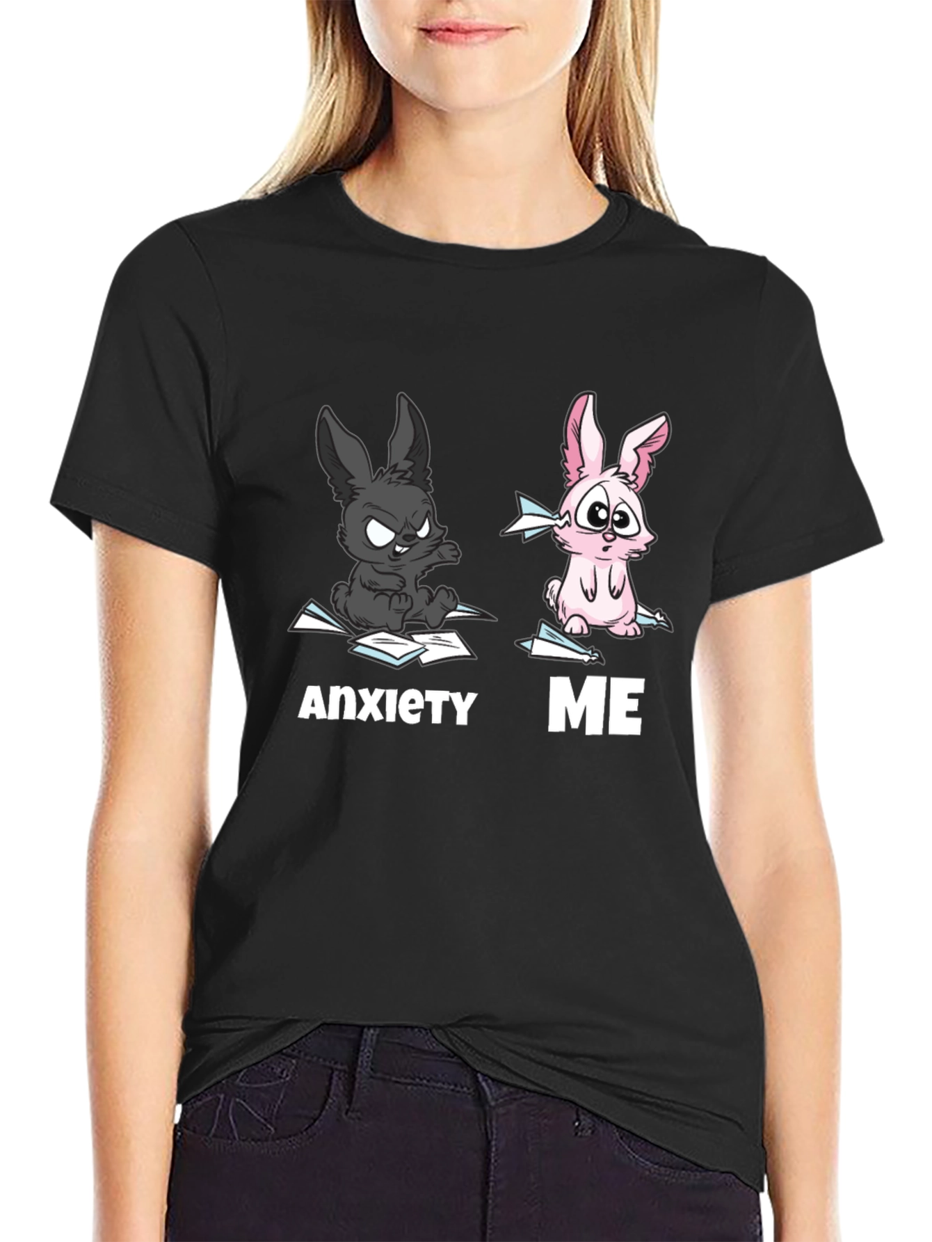 Anxiety vs Me T-Shirt Funny Rabbit Tee