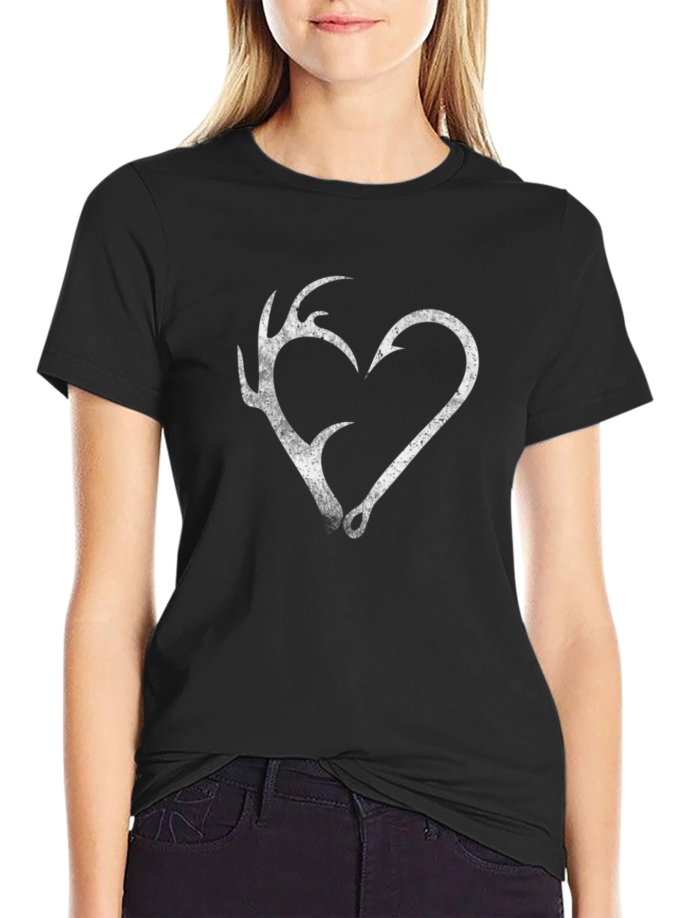 Antler & Hook Heart Graphic T-Shirt - Black