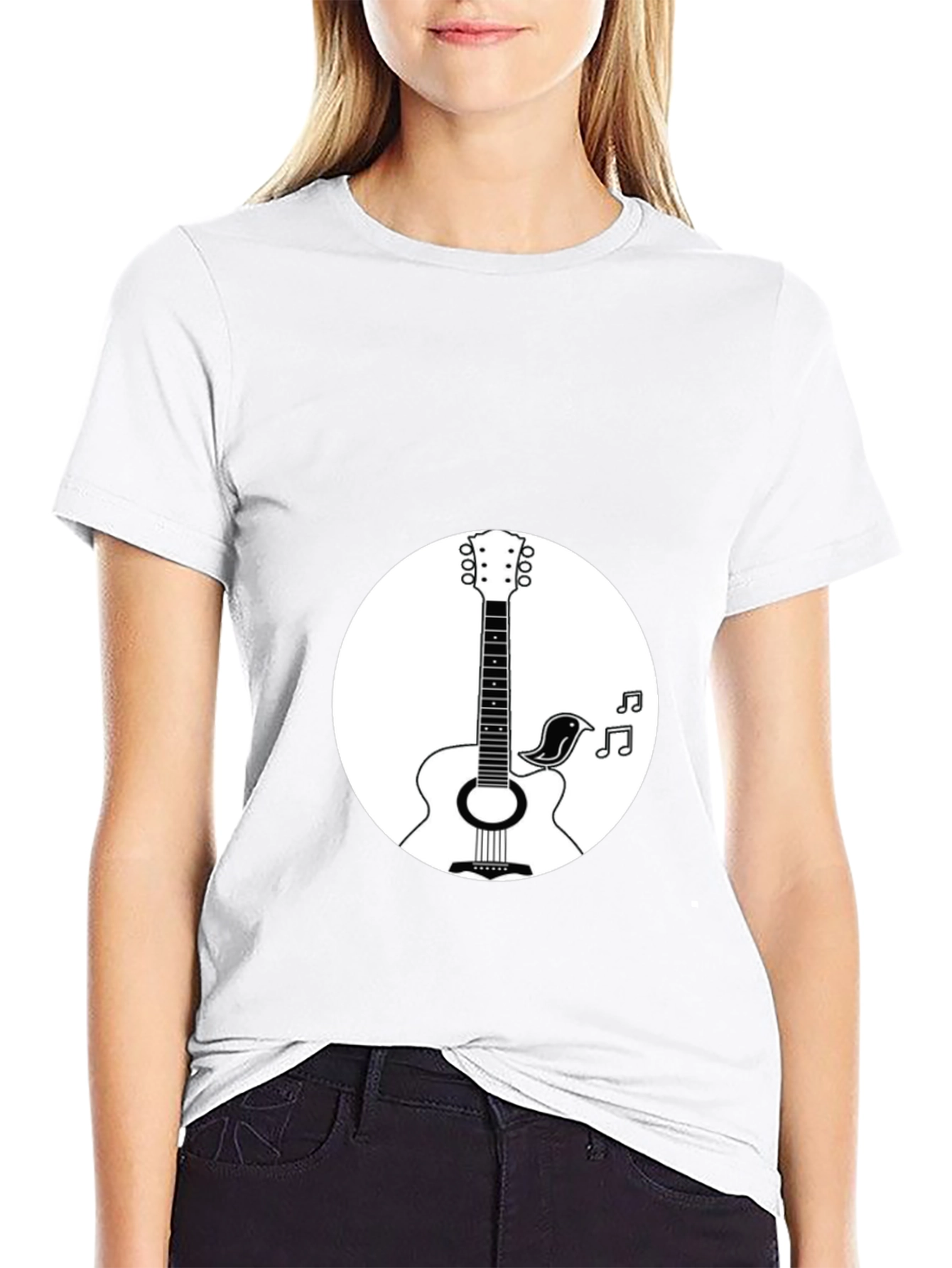 Acoustic Guitar & Bird Graphic T-Shirt