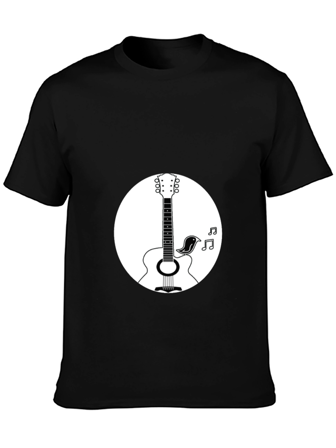 Acoustic Guitar & Bird Graphic T-Shirt