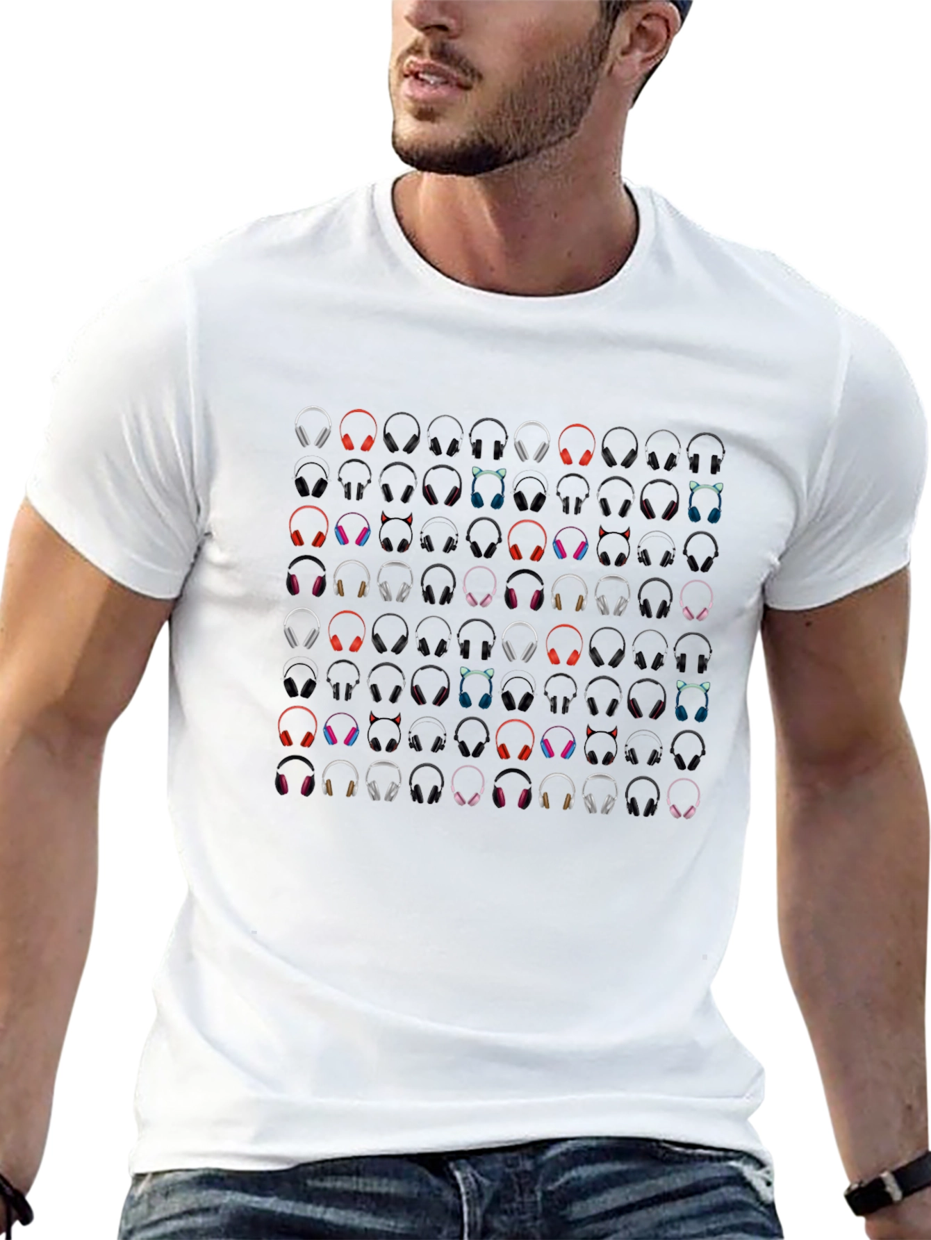 Headphones Pattern Black Graphic Tee