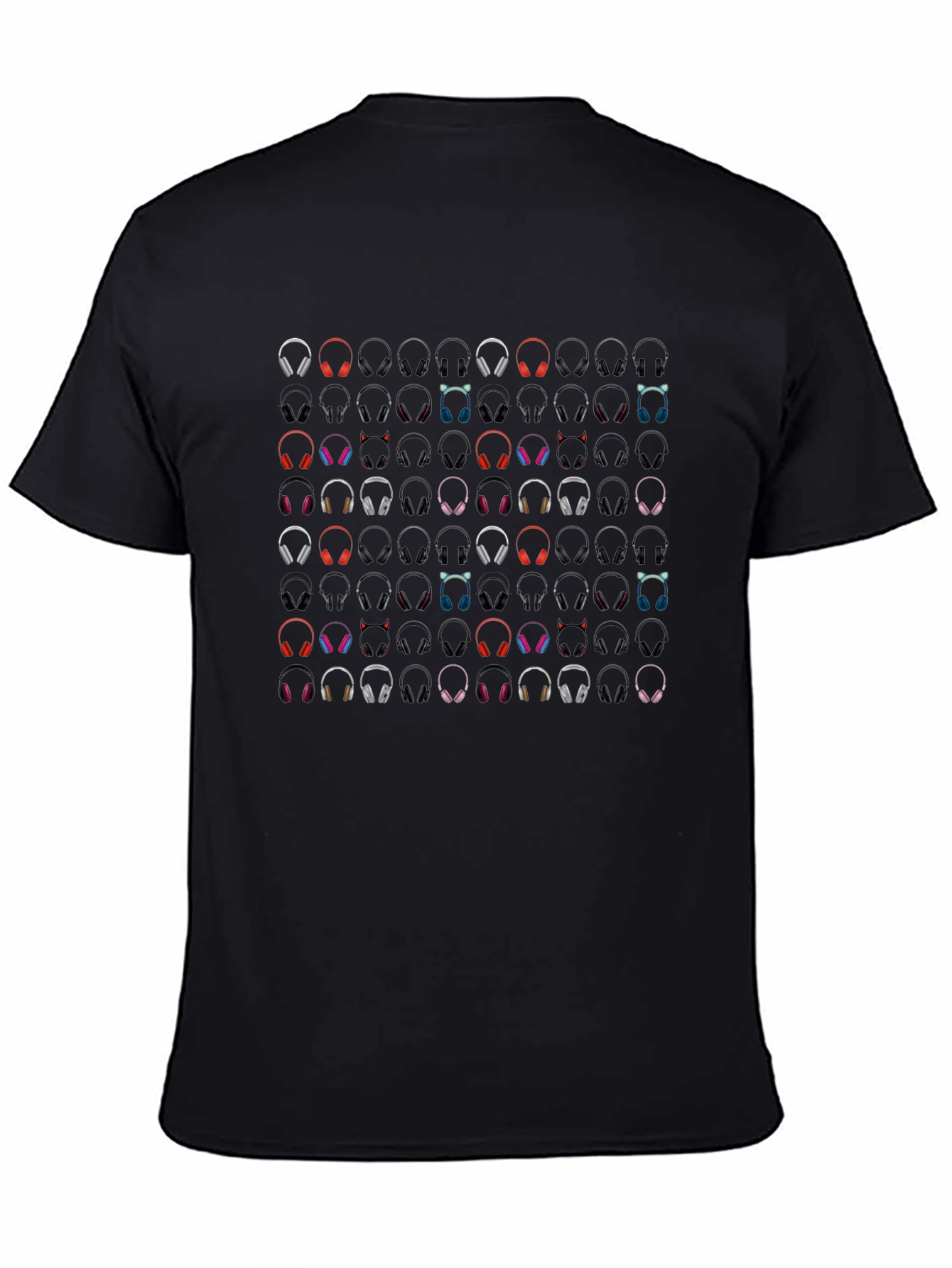 Headphones Pattern Black Graphic Tee