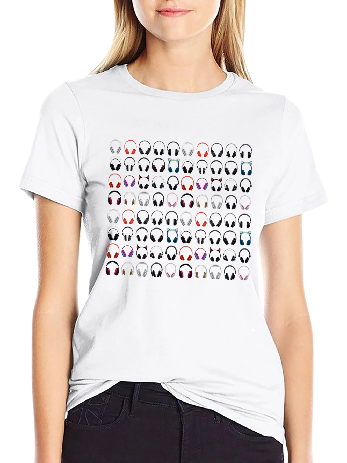 Headphones Pattern Black Graphic Tee