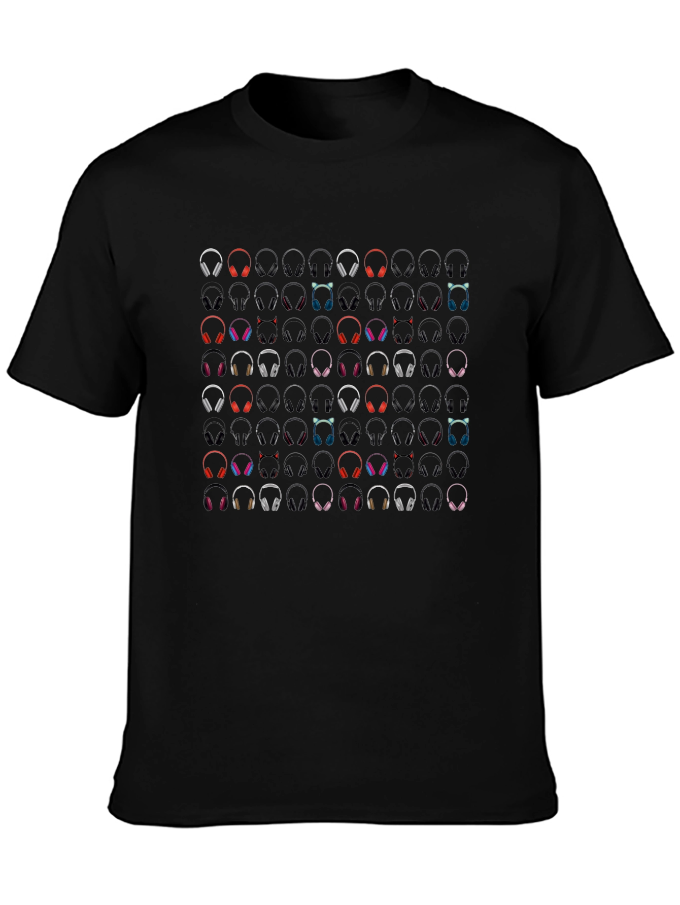 Headphones Pattern Black Graphic Tee