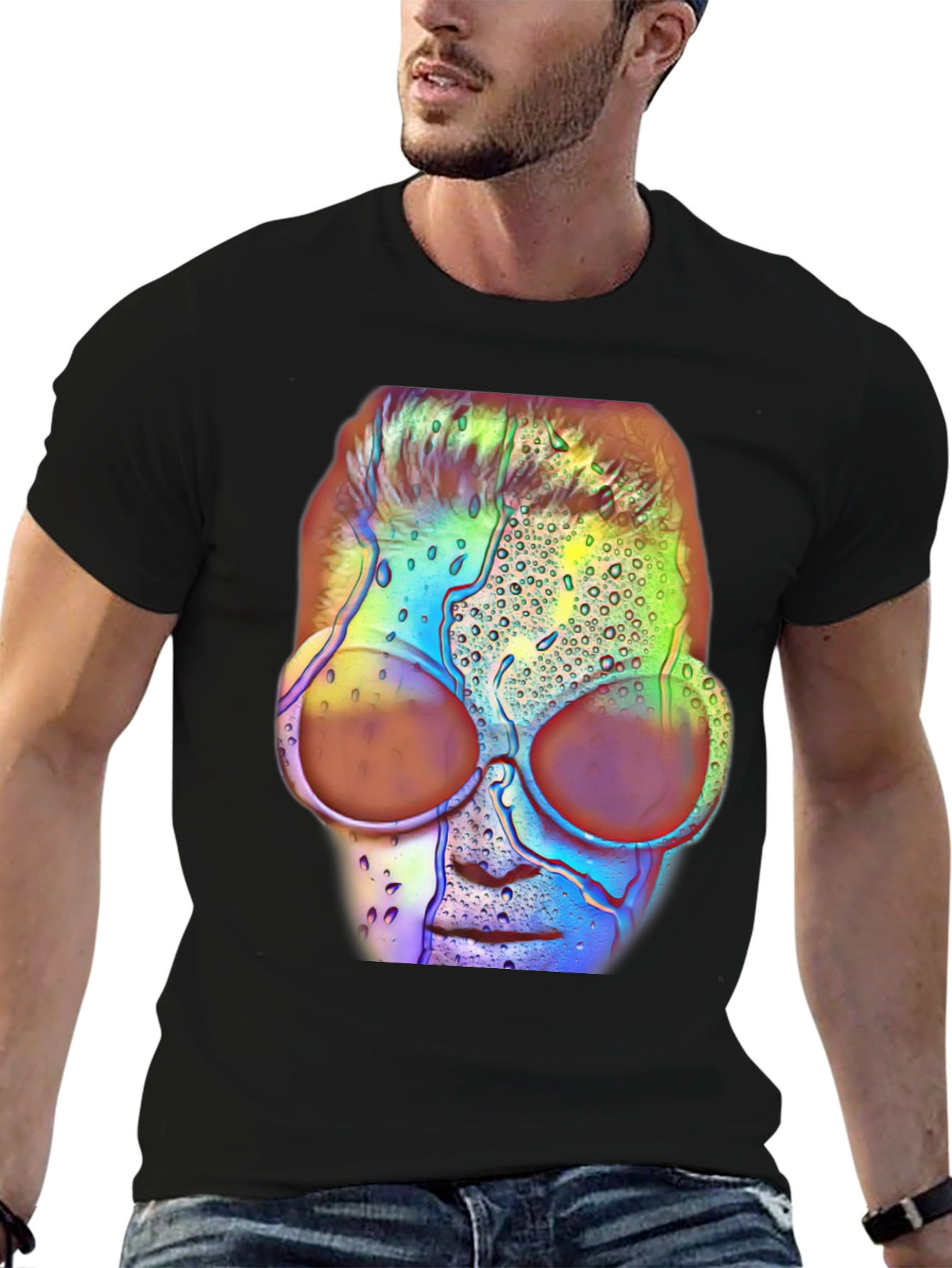 Abstract Face Graphic Tee - Black