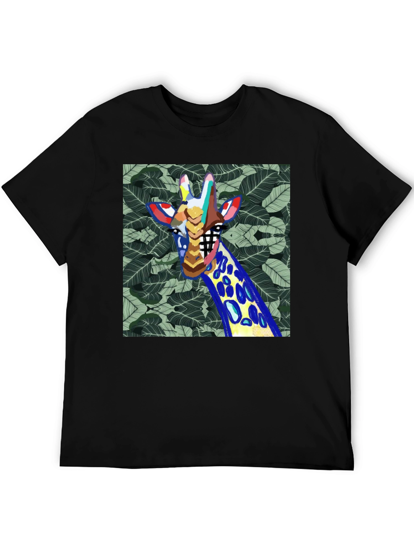 Abstract Giraffe Graphic Print Mens Black T-Shirt