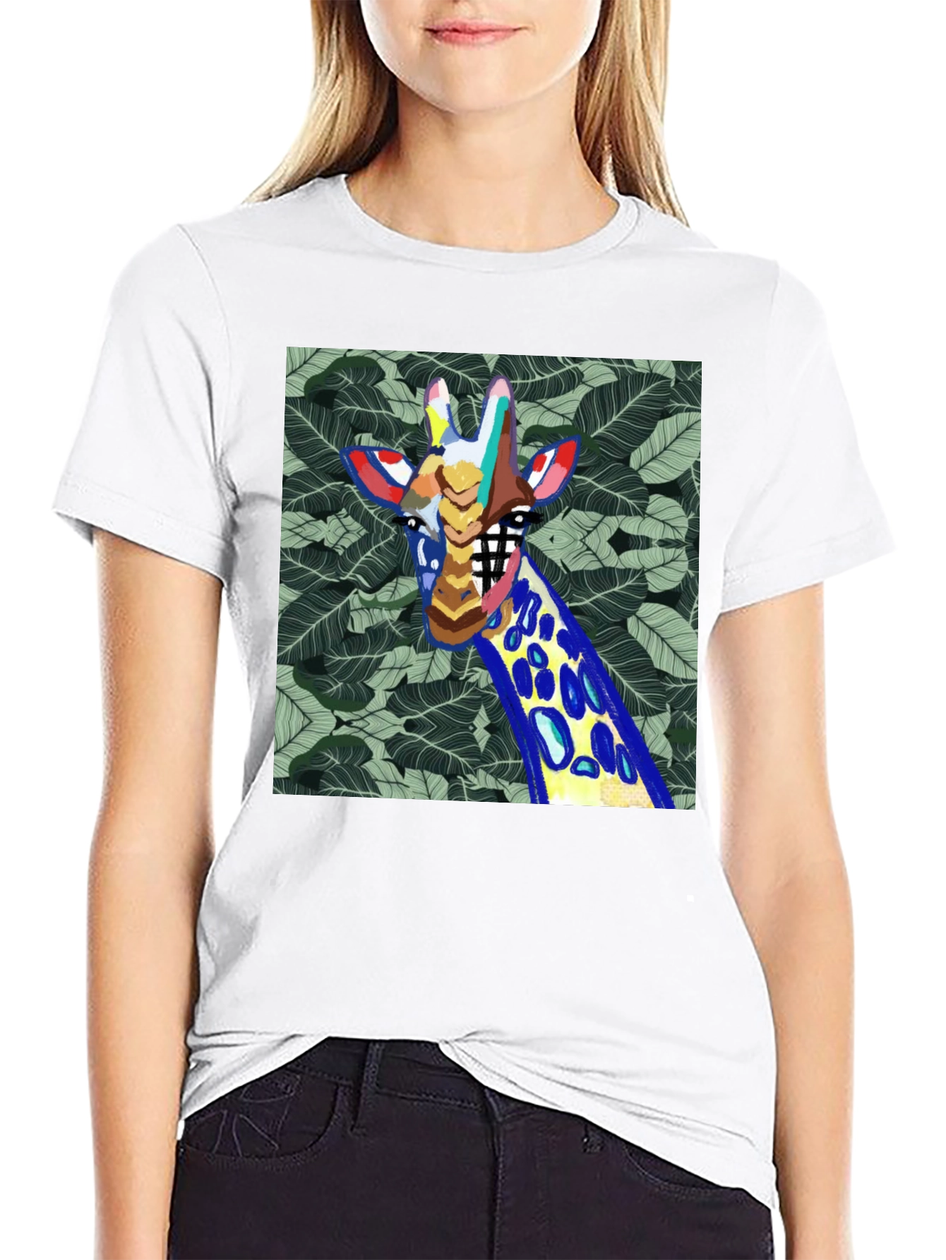 Abstract Giraffe Graphic Print Mens Black T-Shirt