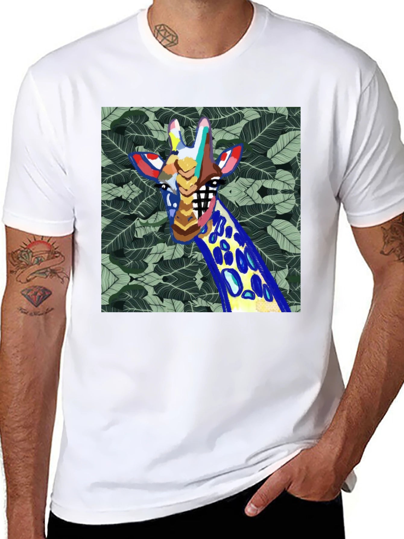Abstract Giraffe Graphic Print Mens Black T-Shirt