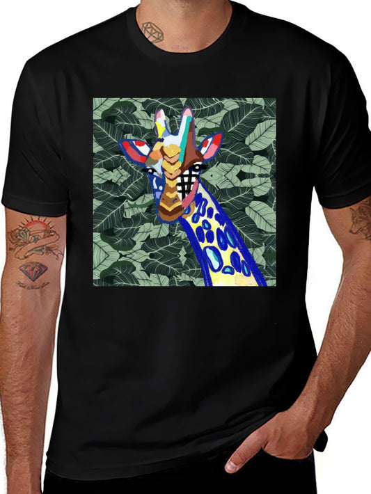 Abstract Giraffe Graphic Print Mens Black T-Shirt