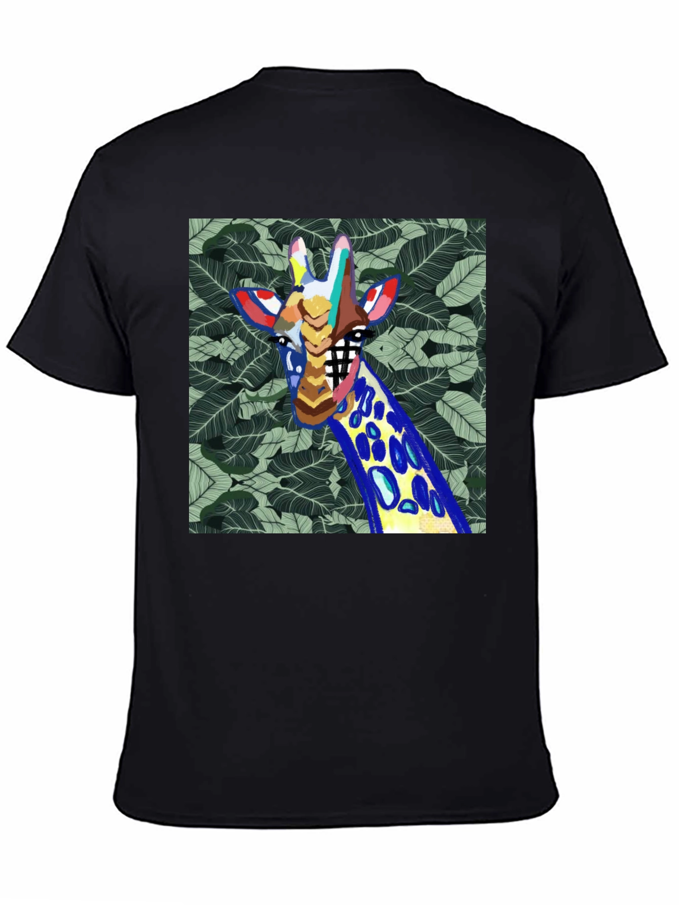 Abstract Giraffe Graphic Print Mens Black T-Shirt