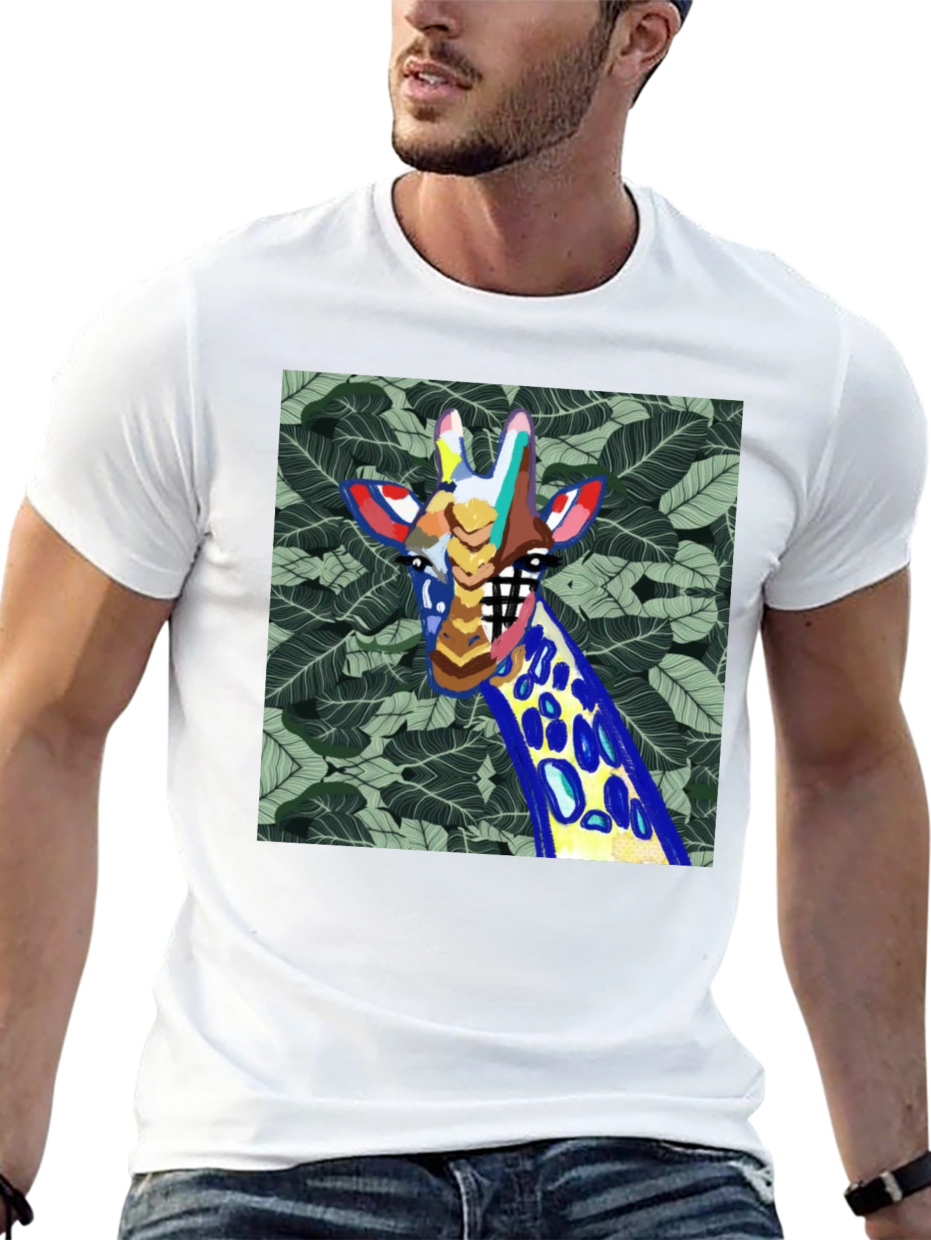 Abstract Giraffe Graphic Print Mens Black T-Shirt
