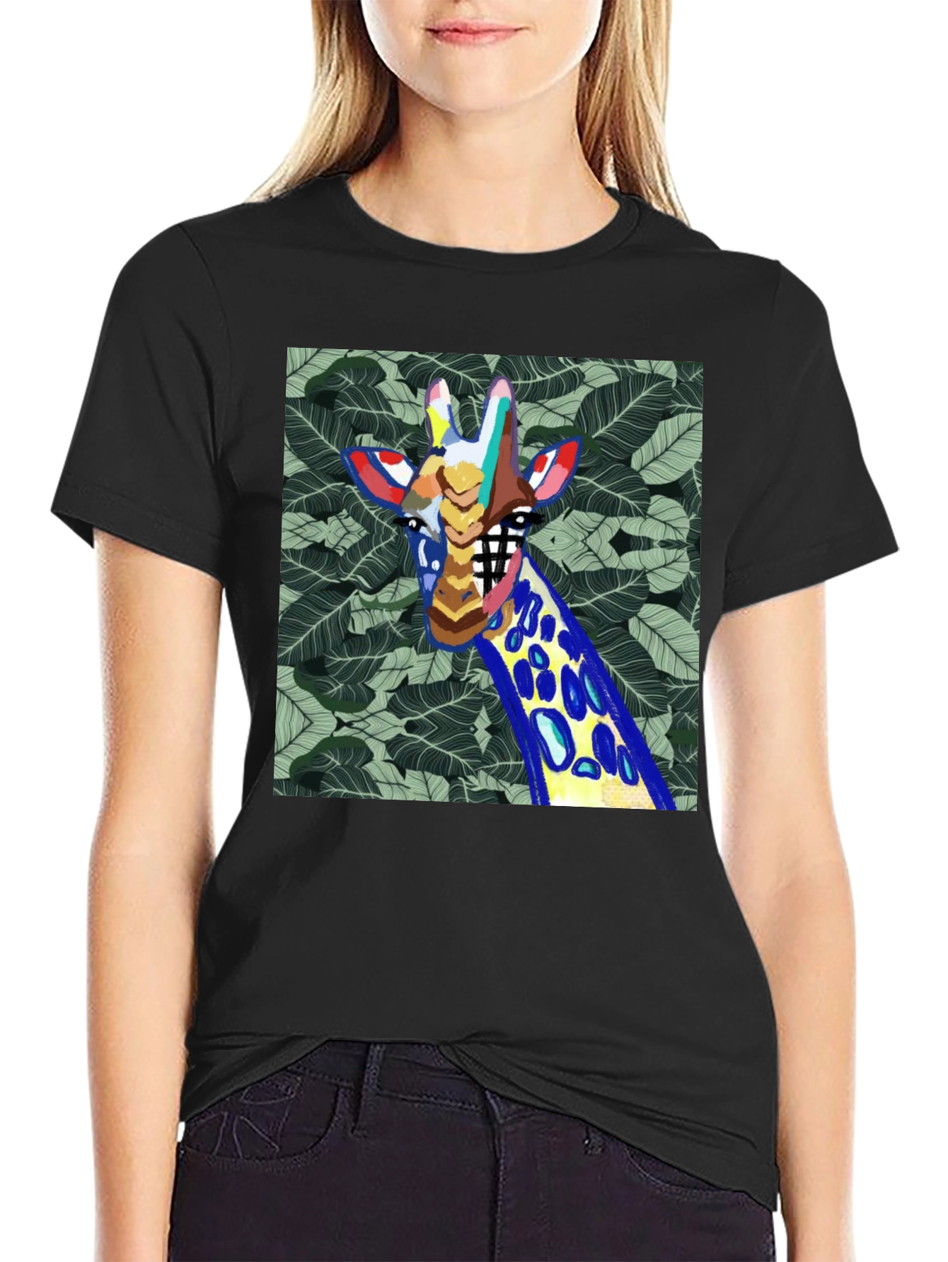Abstract Giraffe Graphic Print Mens Black T-Shirt