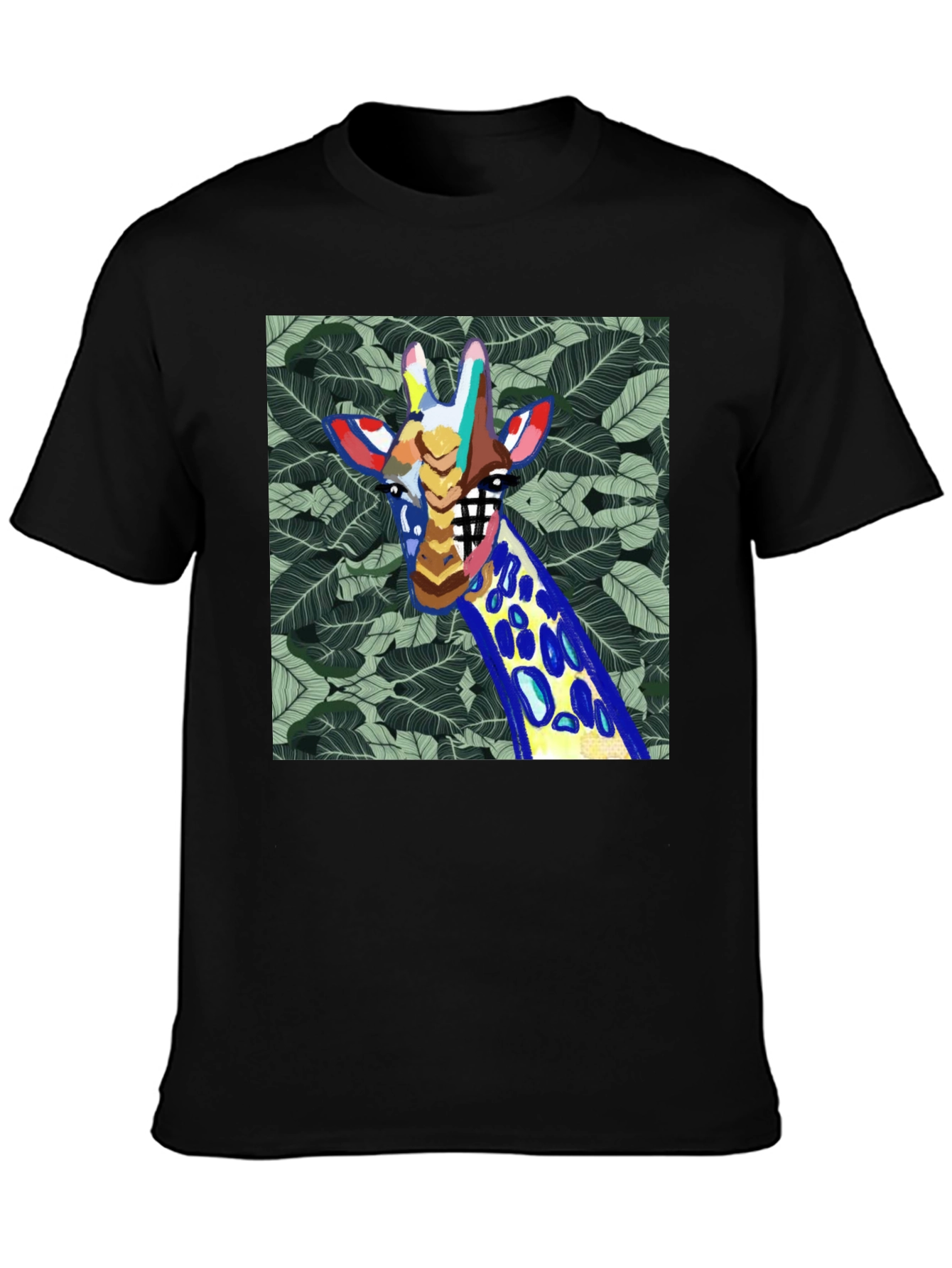 Abstract Giraffe Graphic Print Mens Black T-Shirt