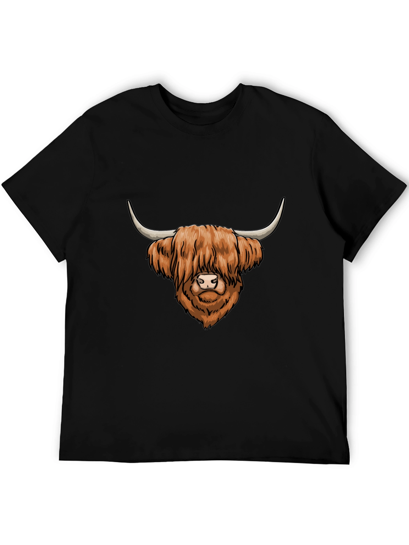 Highland Cow Graphic Tee - Cool Mens Black T-Shirt