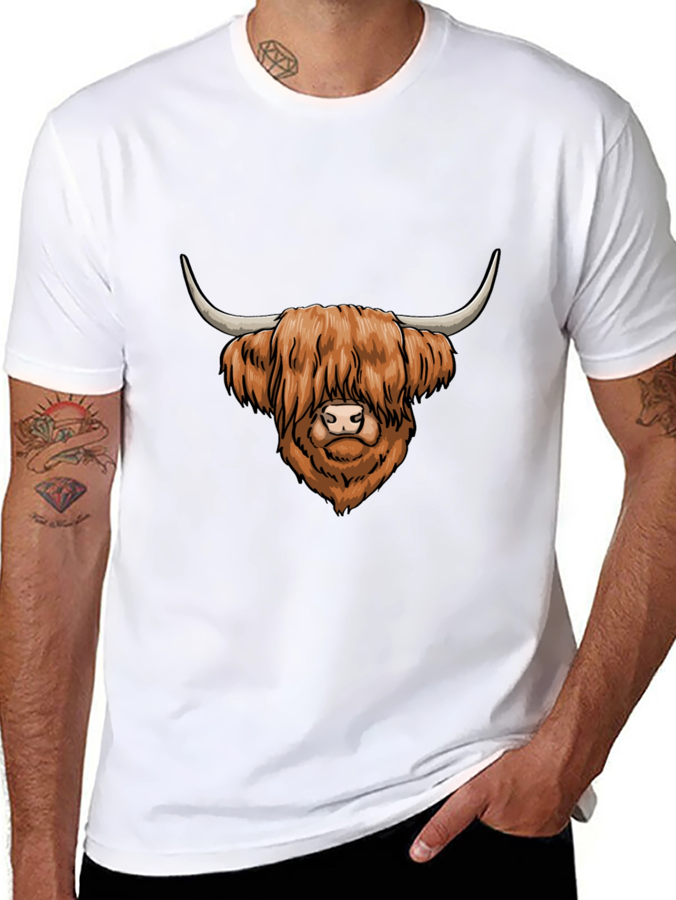 Highland Cow Graphic Tee - Cool Mens Black T-Shirt